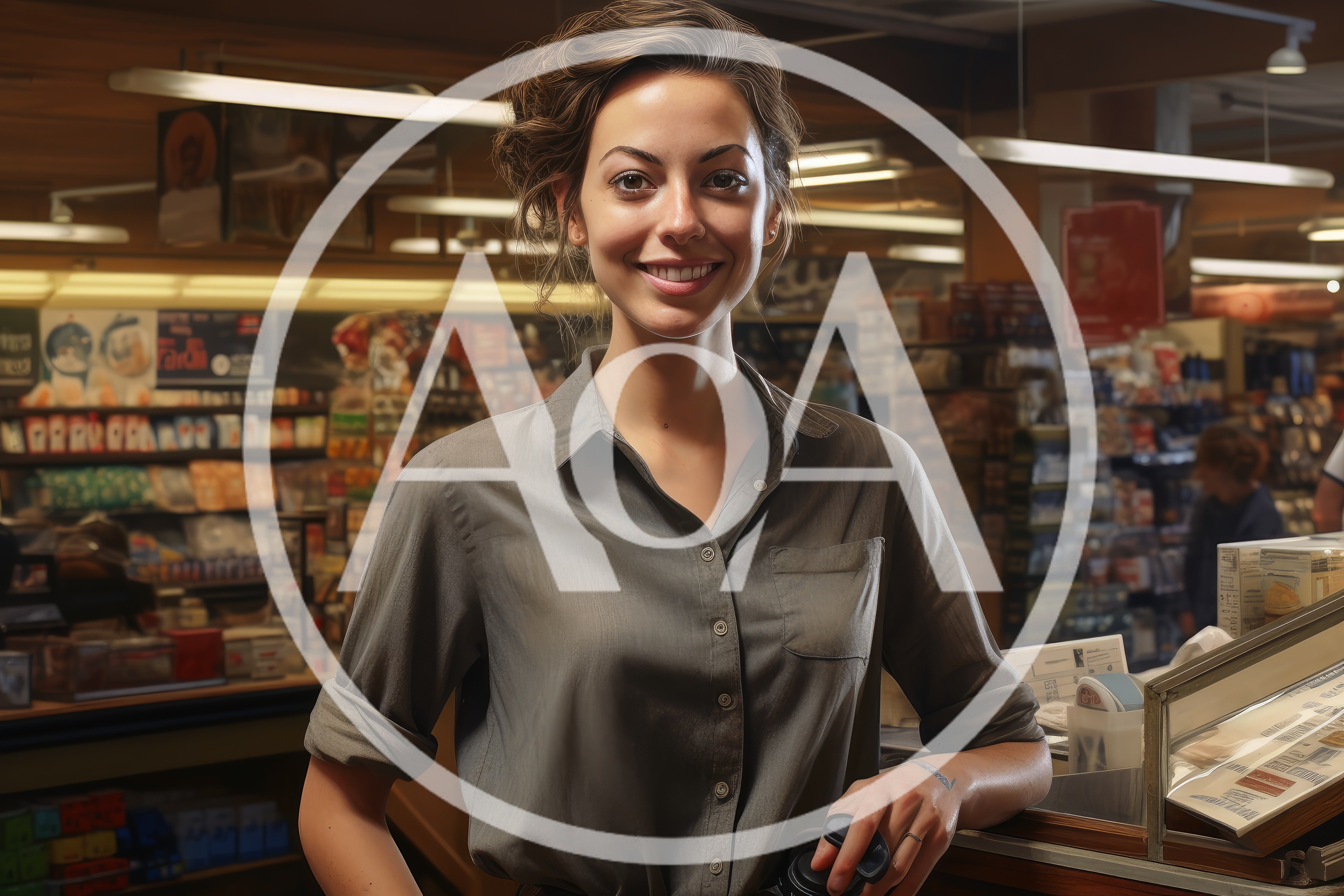 Friendly Female Cashier Smiling At Grocery Store Checkout