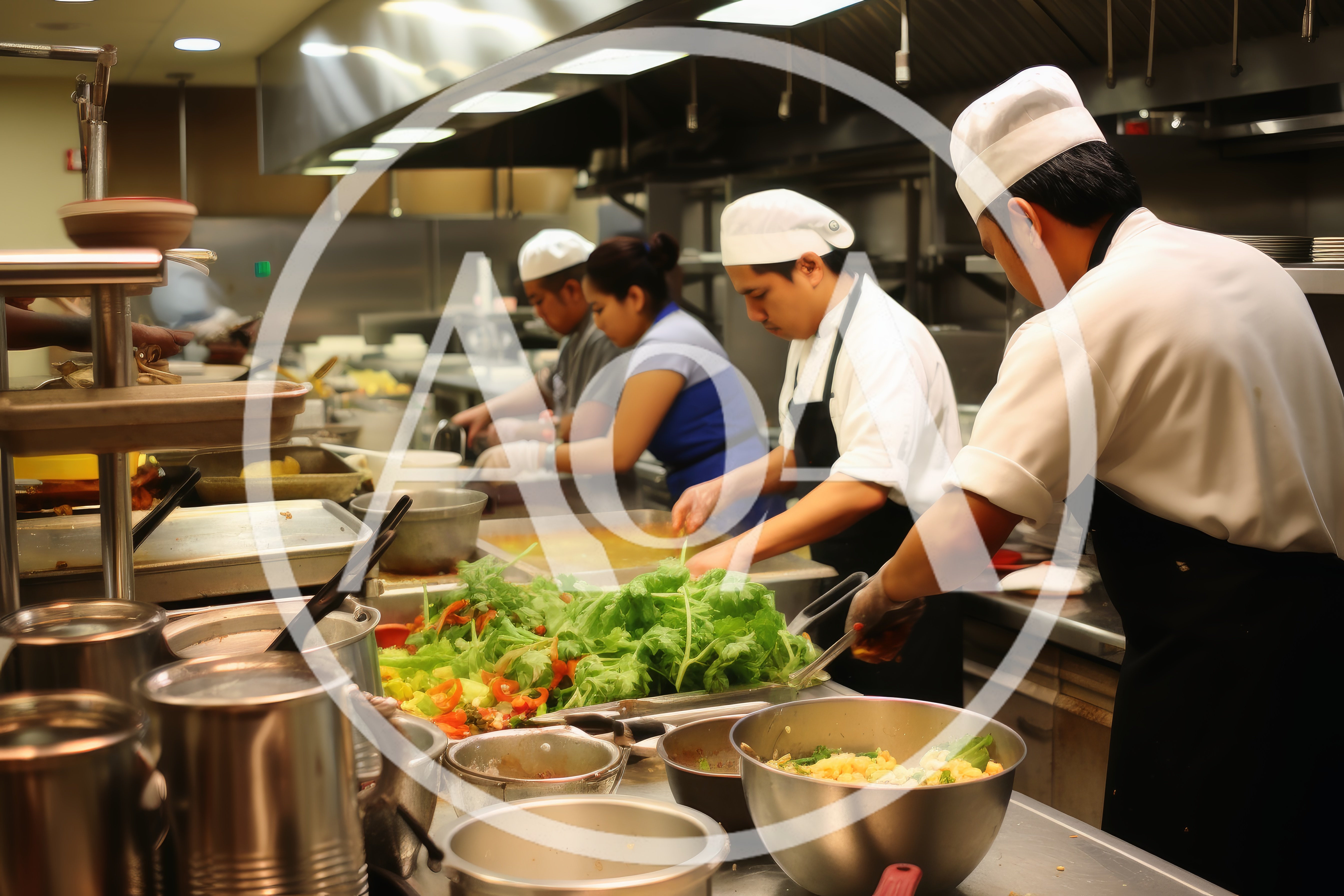 Professional Chefs Preparing Food In A Commercial Kitchen