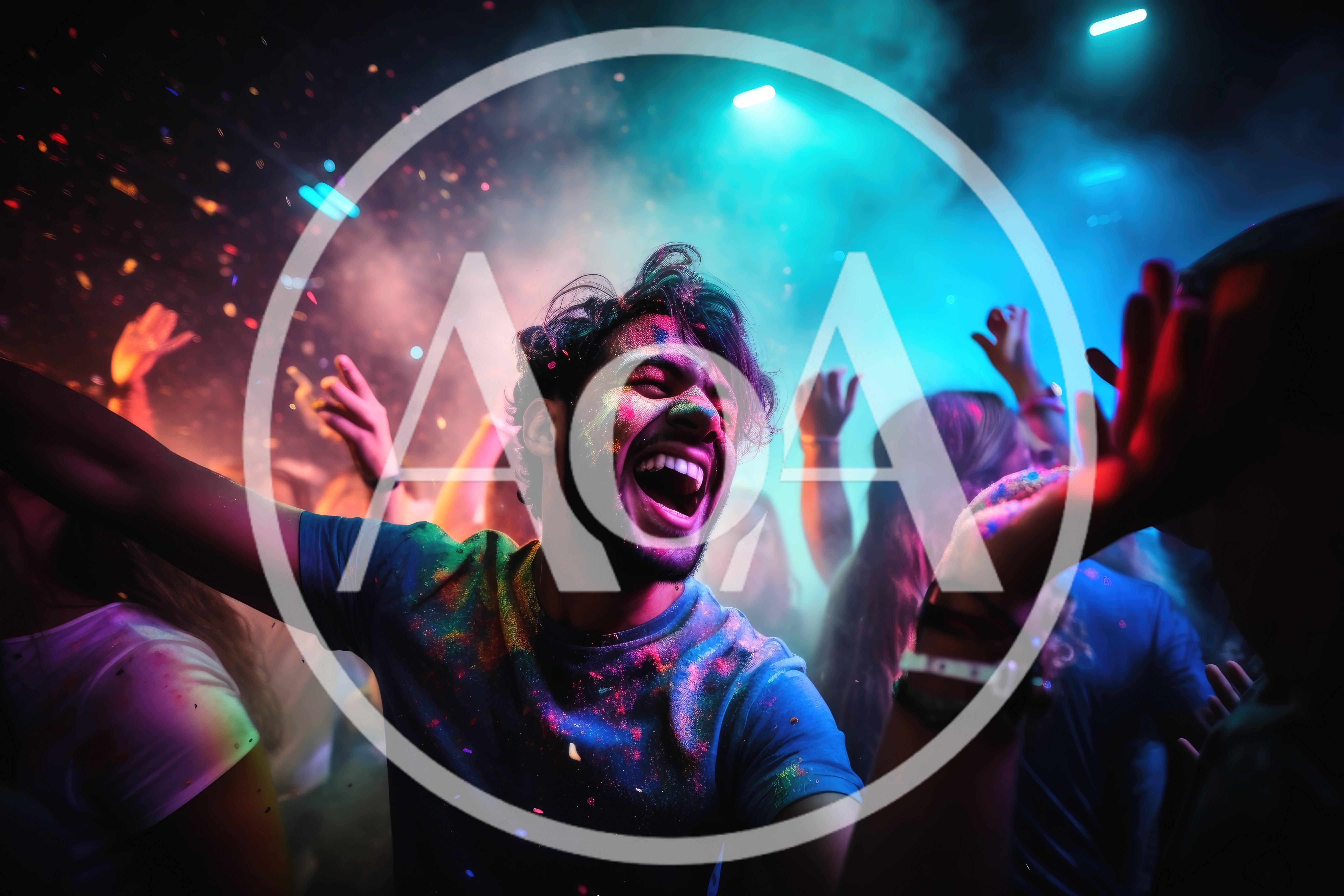 Young Man Dancing At A Vibrant Holi Color Festival