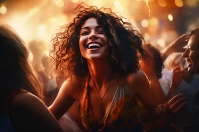 Joyful Woman Dancing at a Vibrant Music Festival