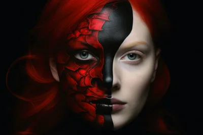 Portrait Of A Woman With Split Face Makeup