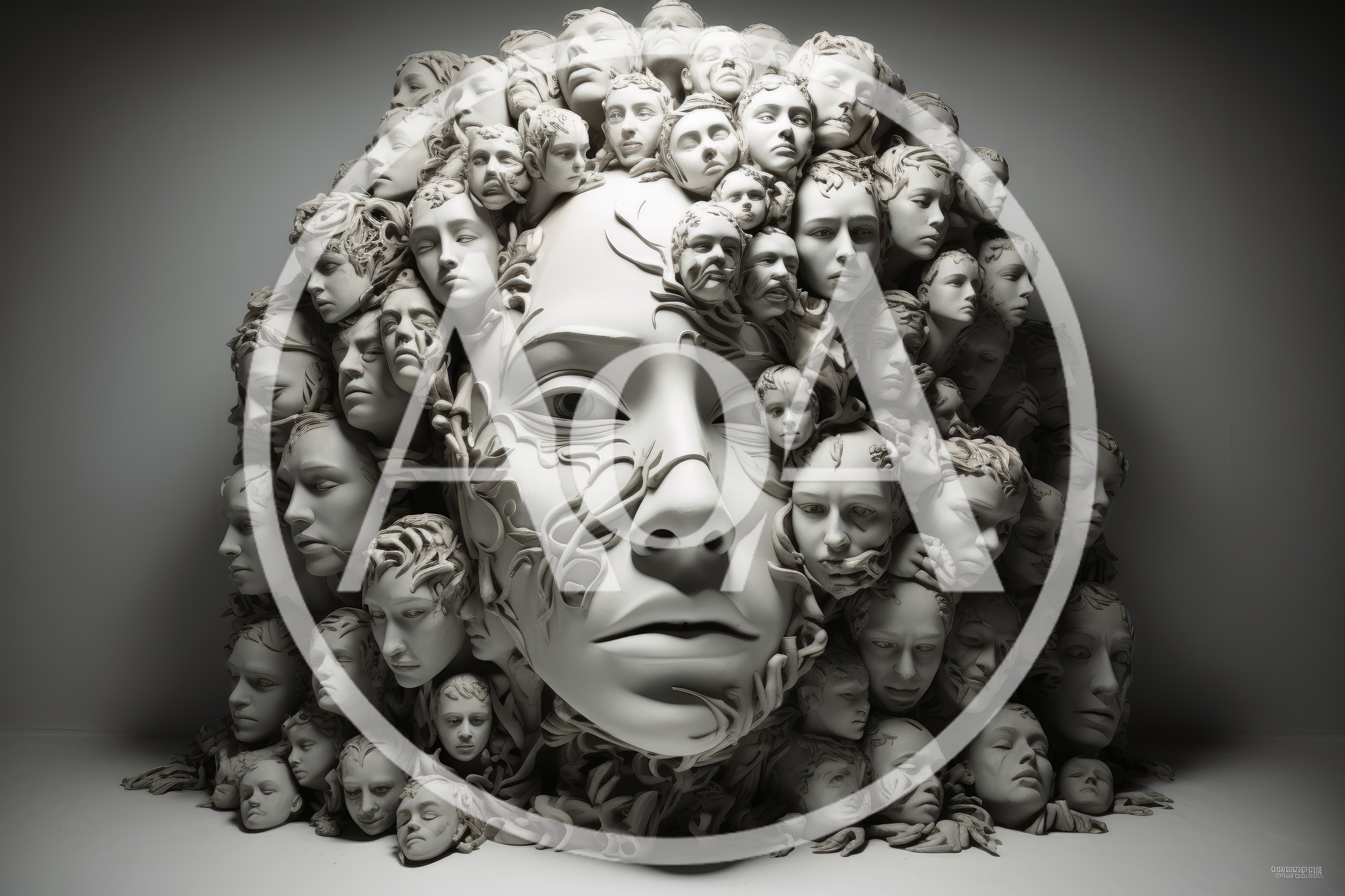 Surreal Sculpture Composed Of Many Human Faces