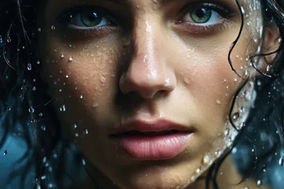 Close Up Portrait Of A Woman With Wet Skin