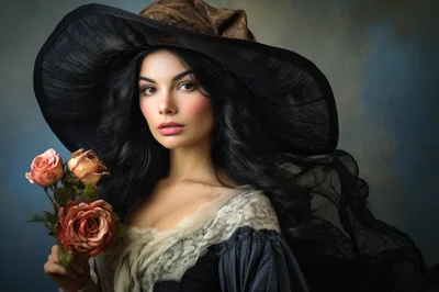Portrait Of A Beautiful Woman In A Witch Costume