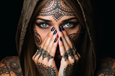 Portrait Of A Woman With Intricate Henna Tattoos