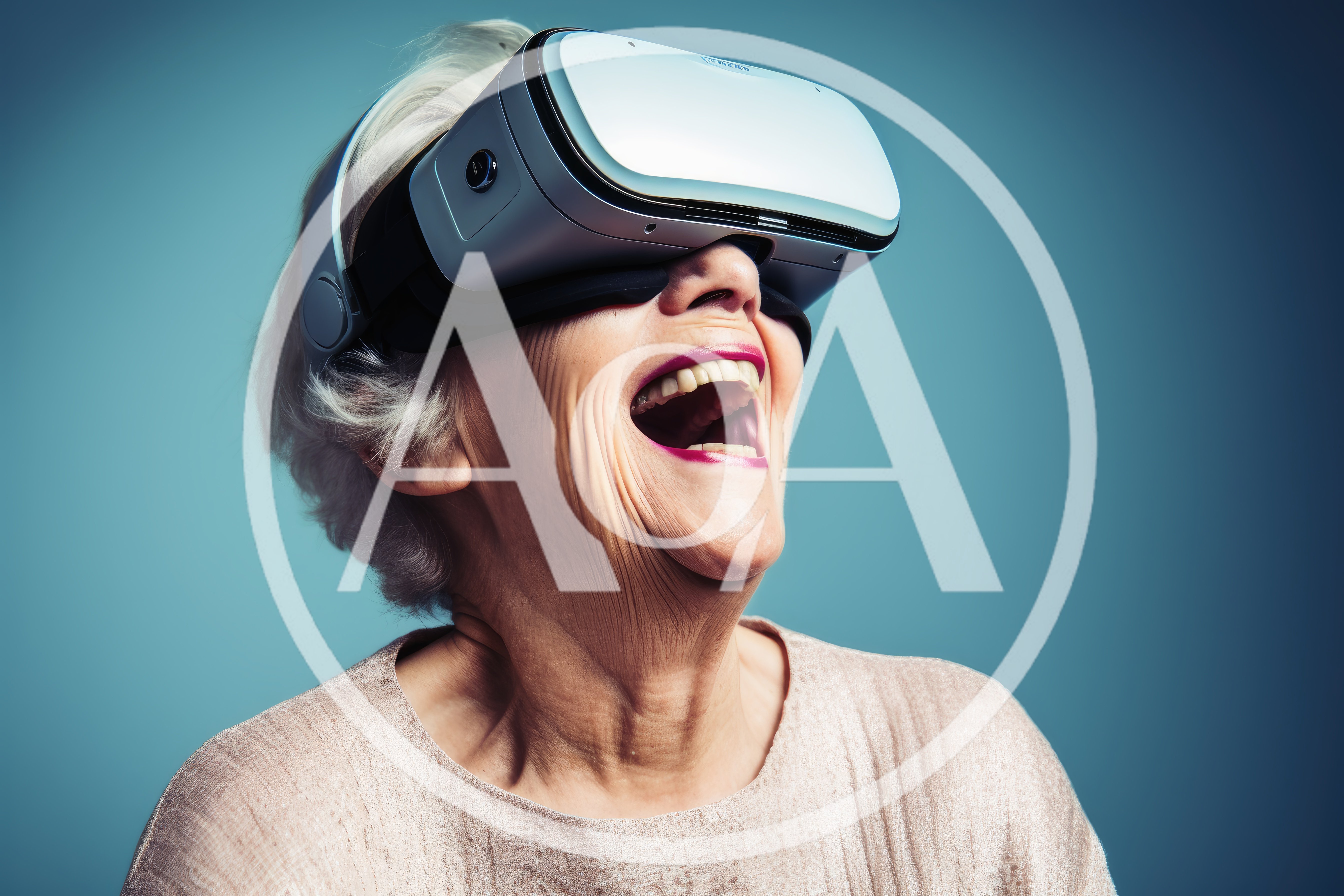 Senior Woman Laughing While Wearing Virtual Reality Headset