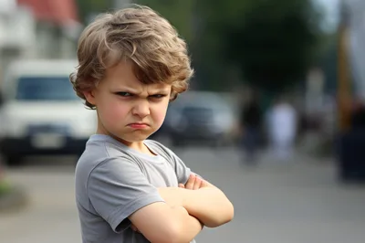 Angry Young Boy With Crossed Arms