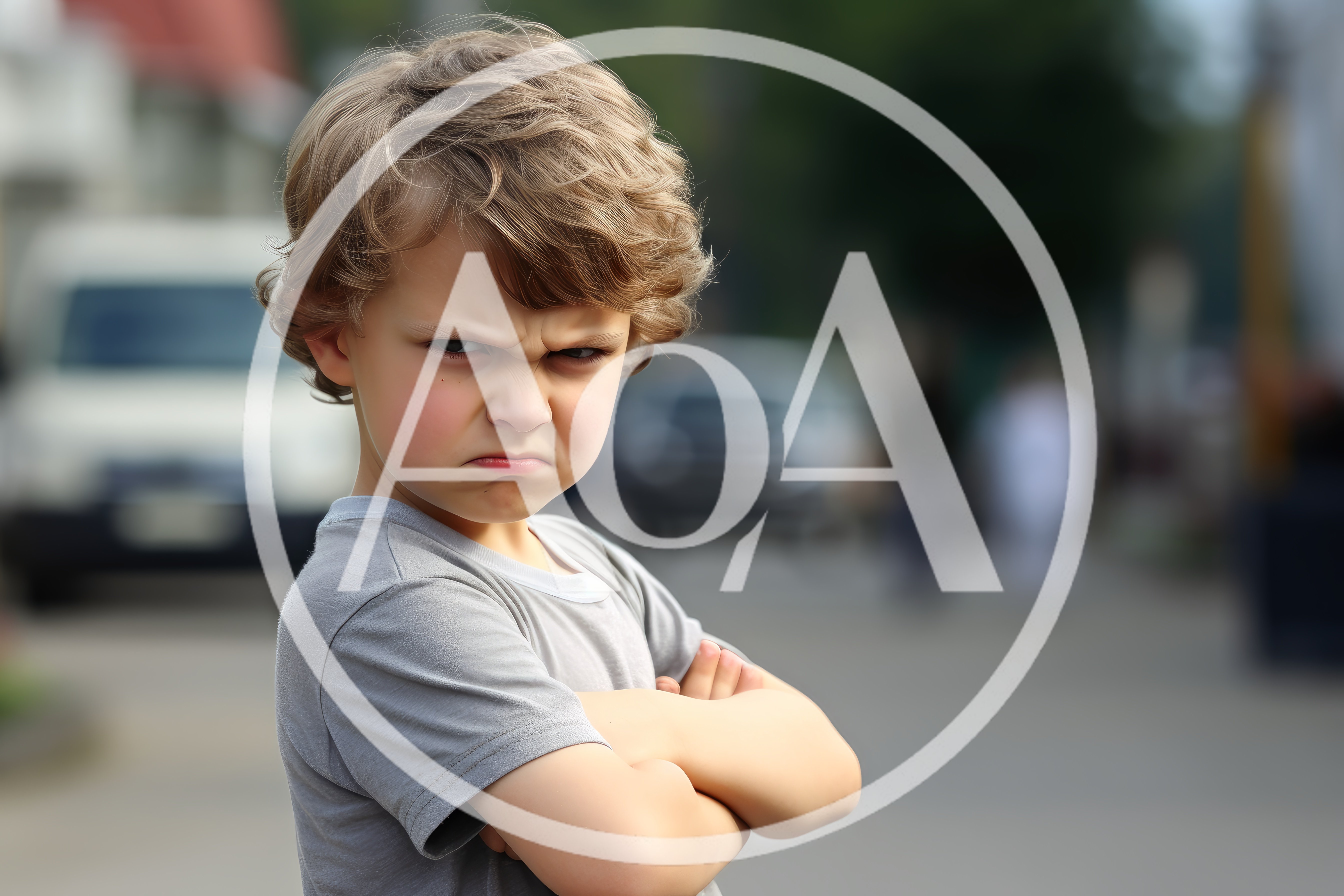 Angry Young Boy With Crossed Arms