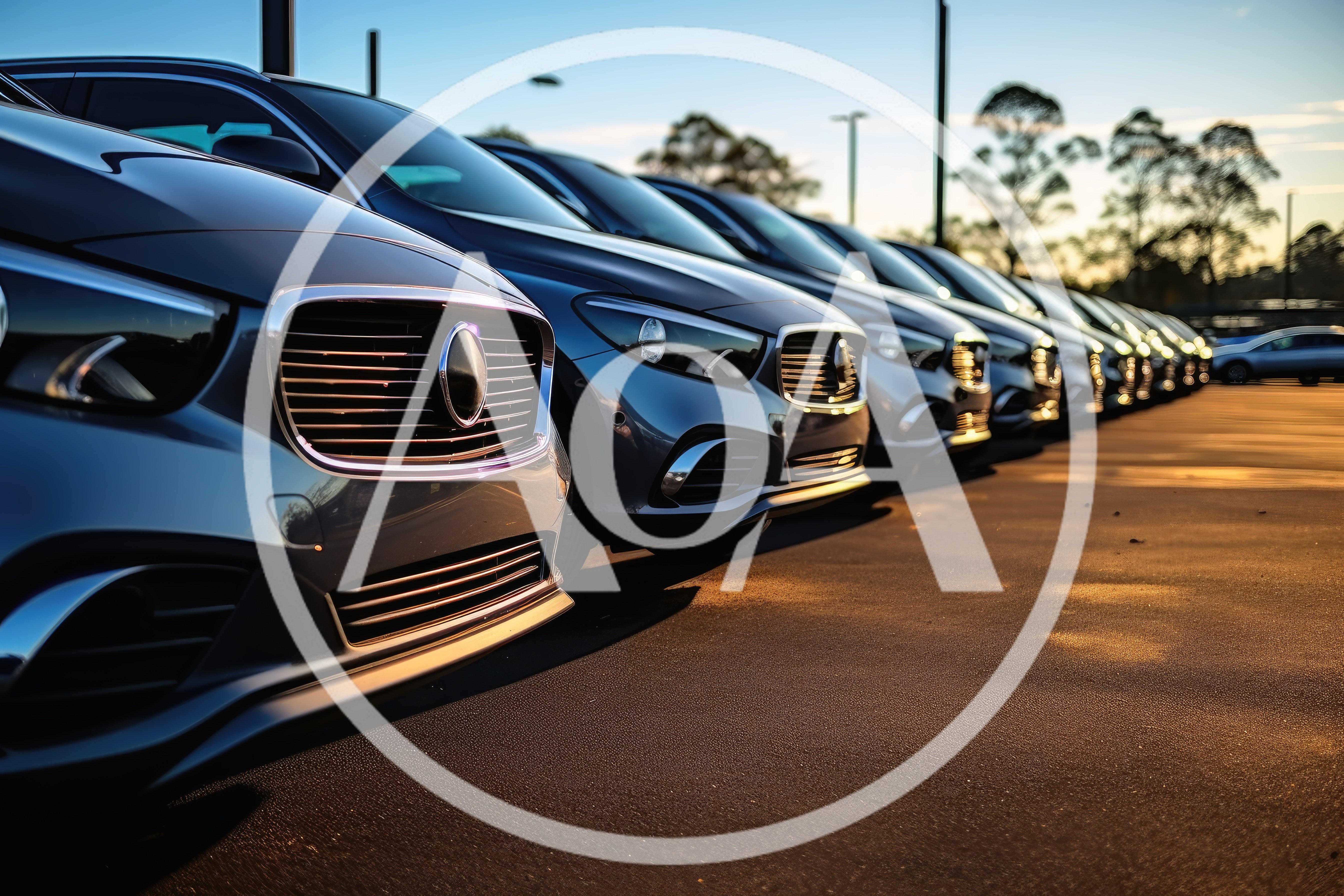 Row Of Modern Luxury Sedans Parked At Dealership