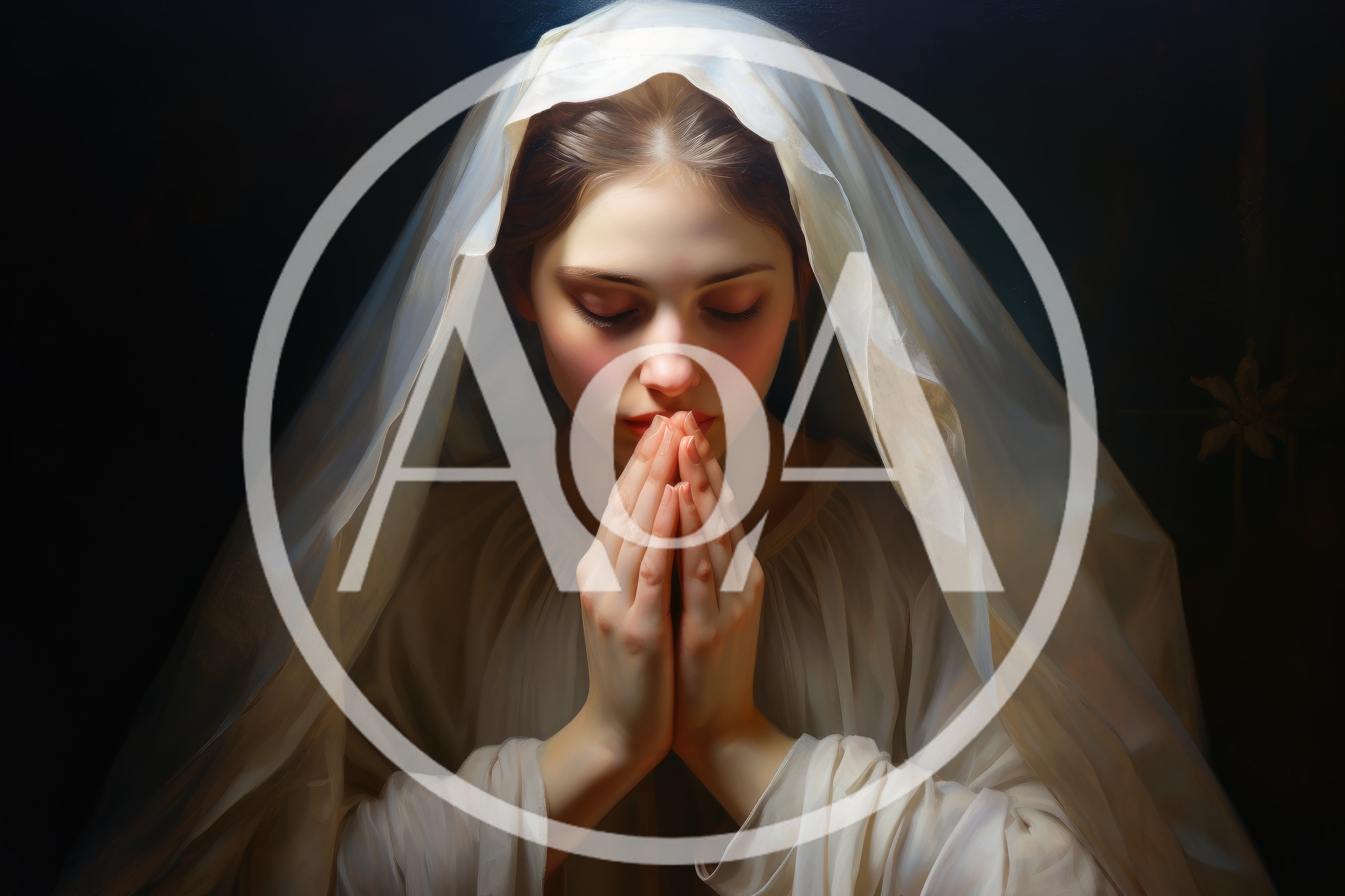 Young Woman Praying With Hands Clasped In White Veil