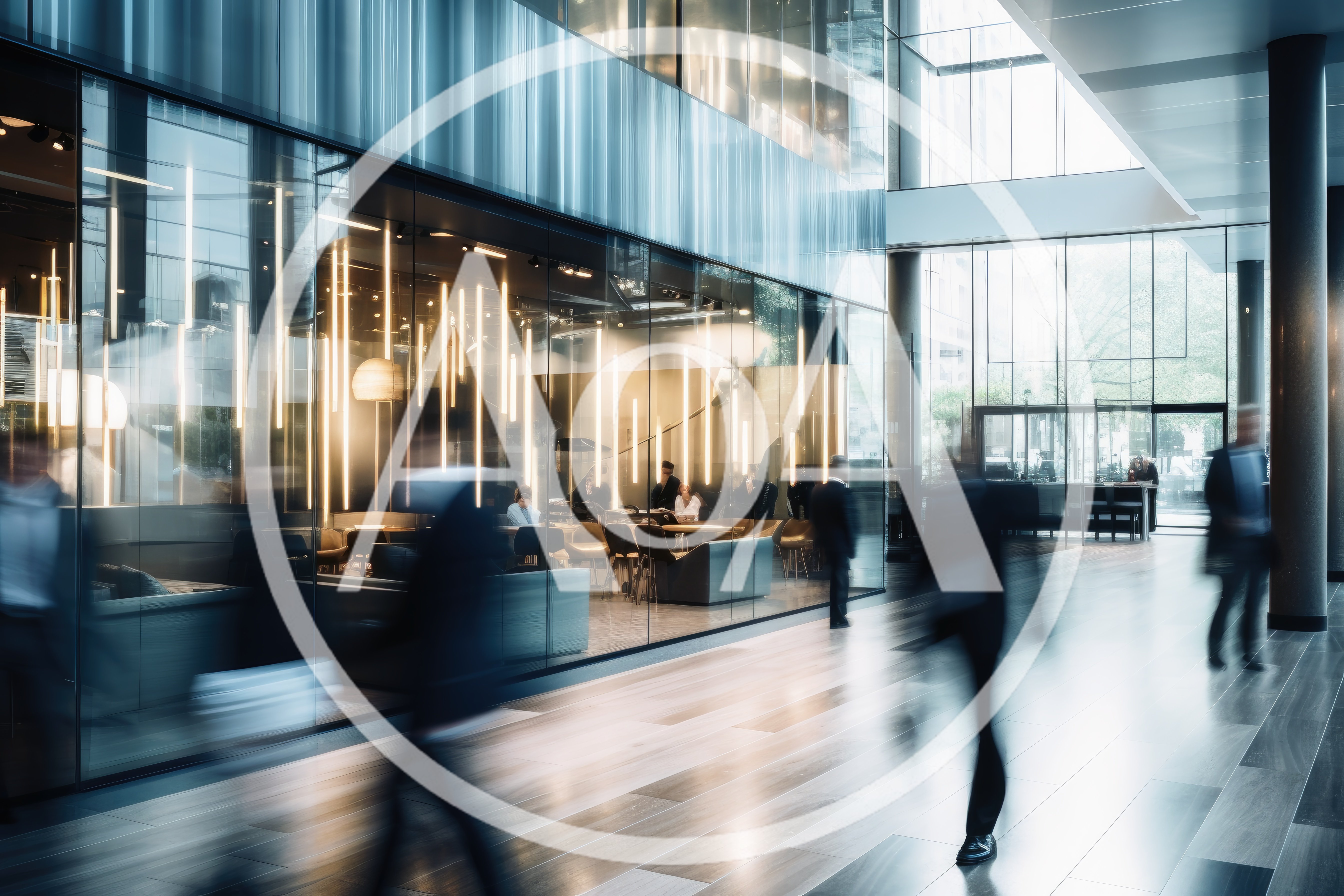 Blurred Business People Walking Through Modern Office Lobby