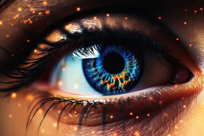 Macro Close Up Of A Human Eye With Glowing Particles