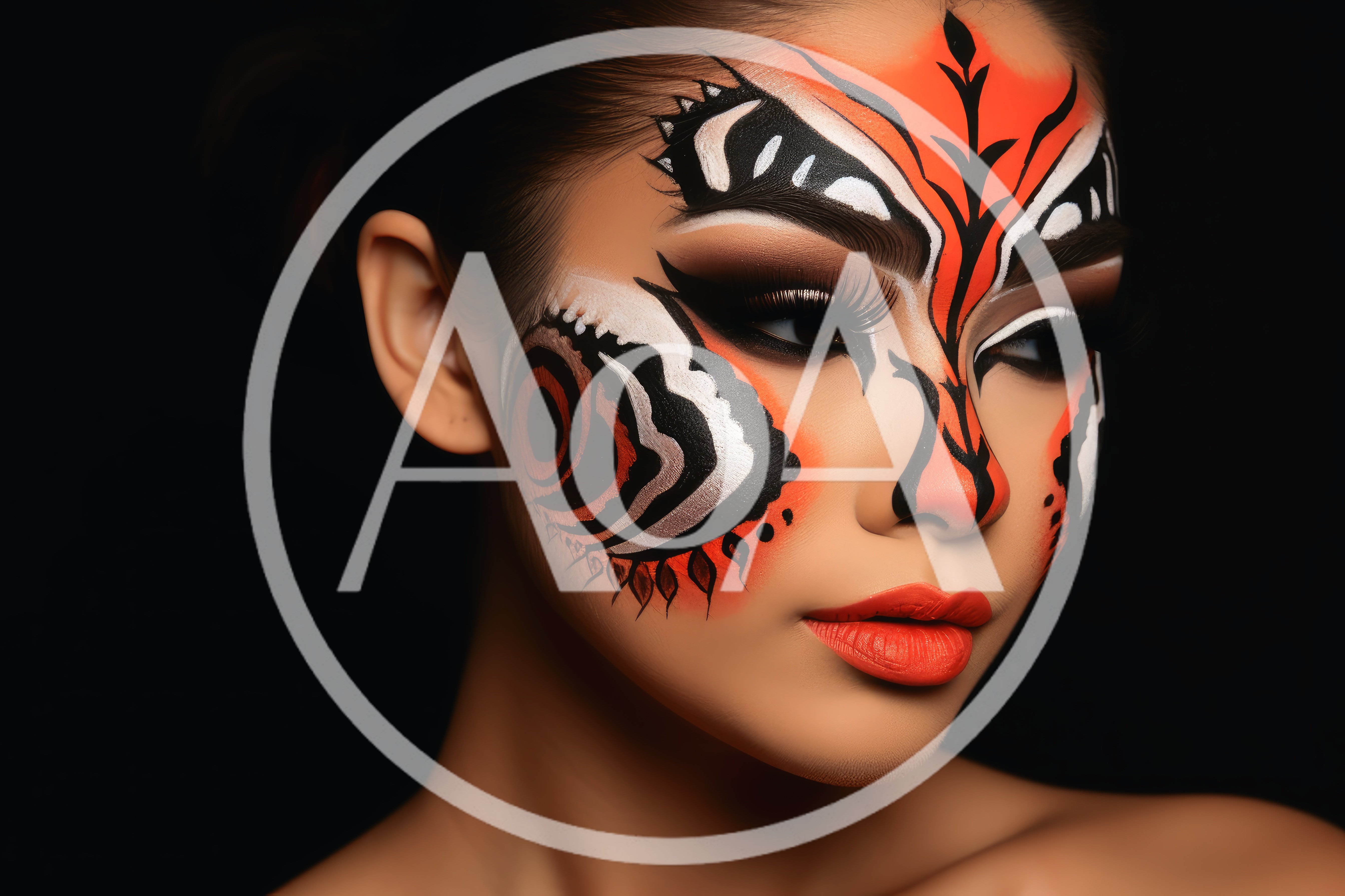 Portrait Of A Woman With Artistic Butterfly Face Paint