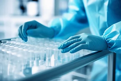 Scientist Handling Laboratory Sample Vials In Cleanroom