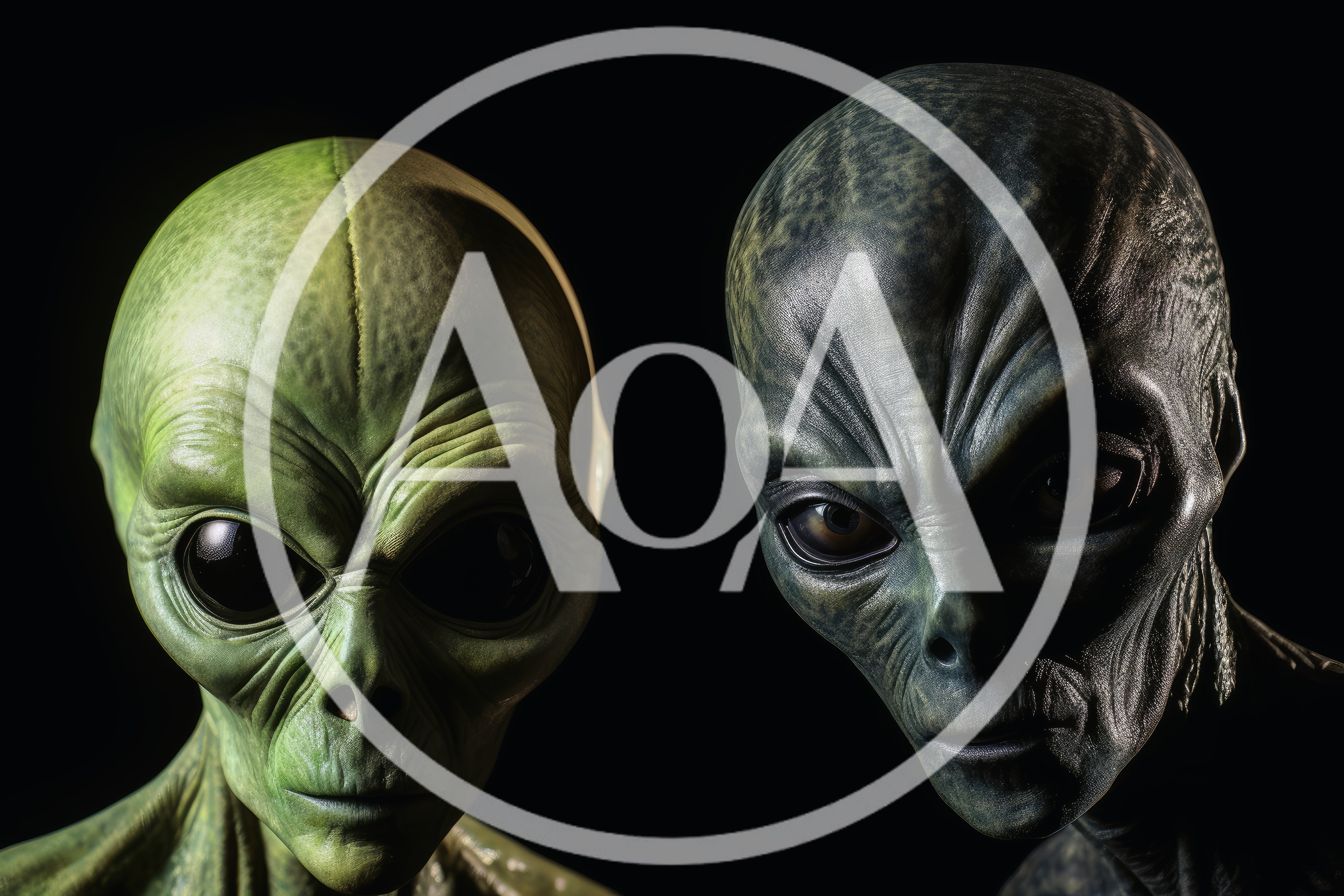 Two Realistic Extraterrestrial Alien Heads Side By Side