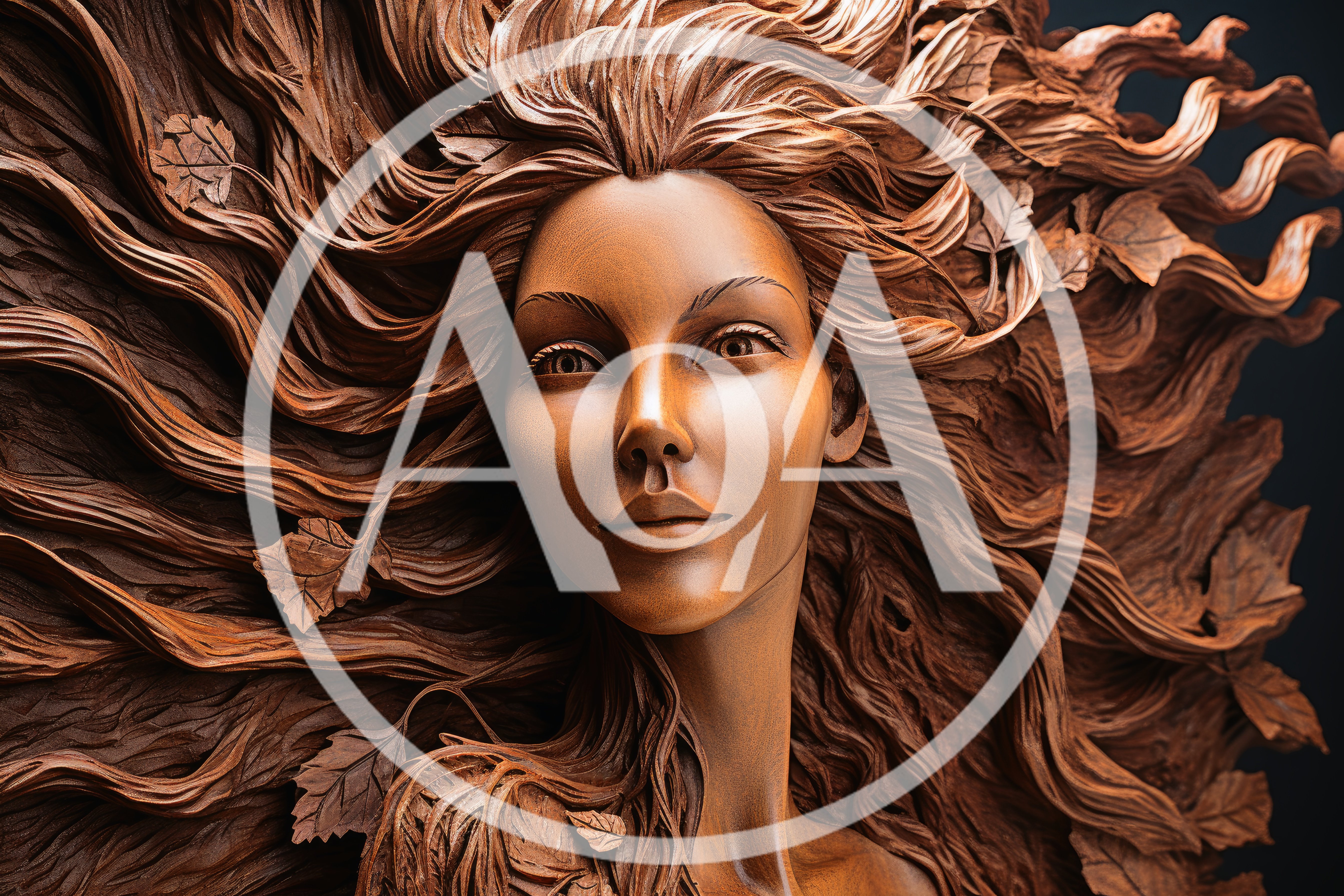 Intricate Wooden Sculpture Of A Woman With Flowing Hair