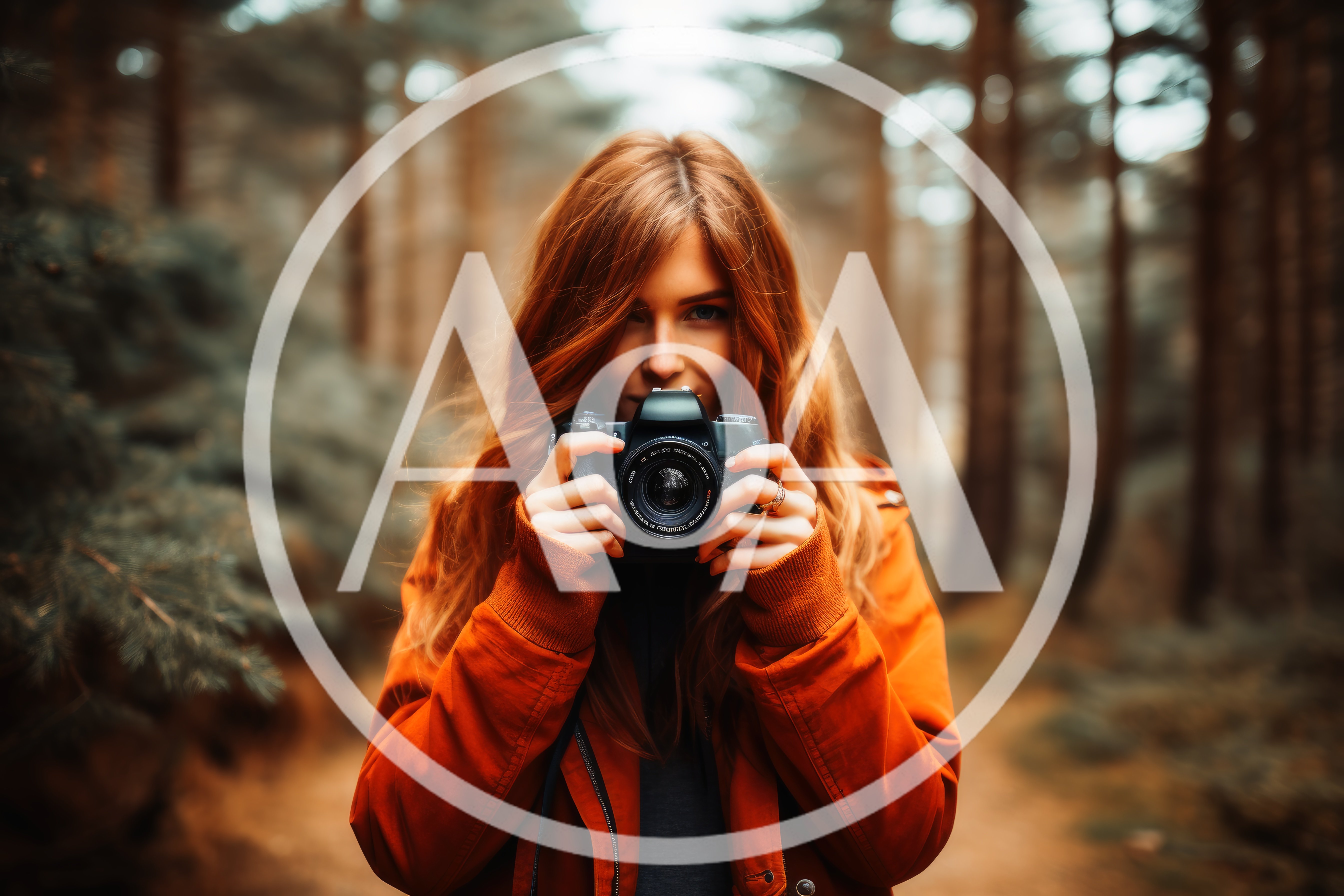 Young Woman Holding Camera In Autumn Forest