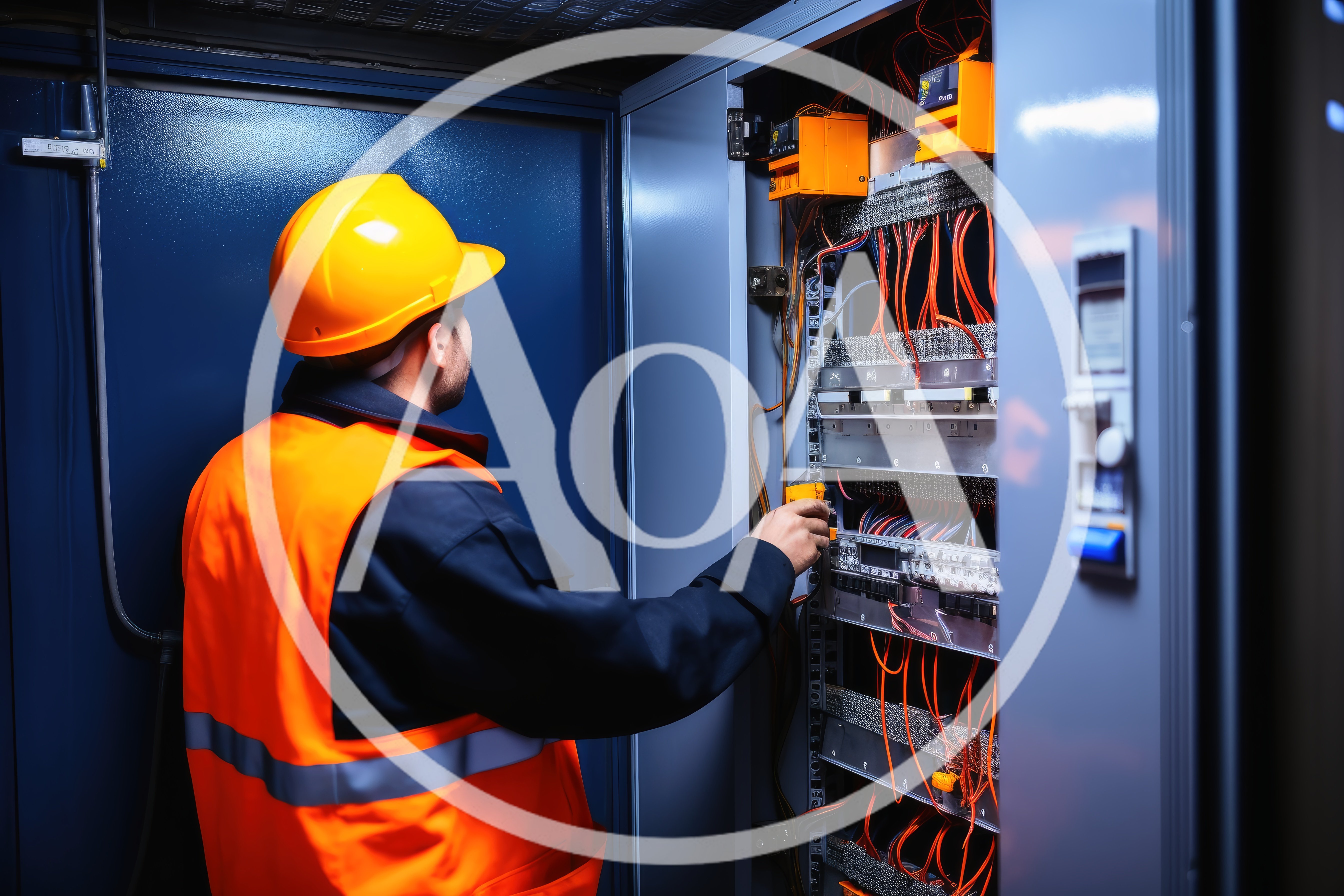 Technician Inspecting Industrial Electrical Control Panel
