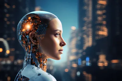 Cyborg Humanoid Profile With Glowing Internal Circuitry