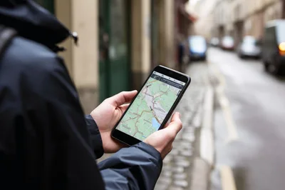 Person Holding Smartphone With Digital Map Navigation