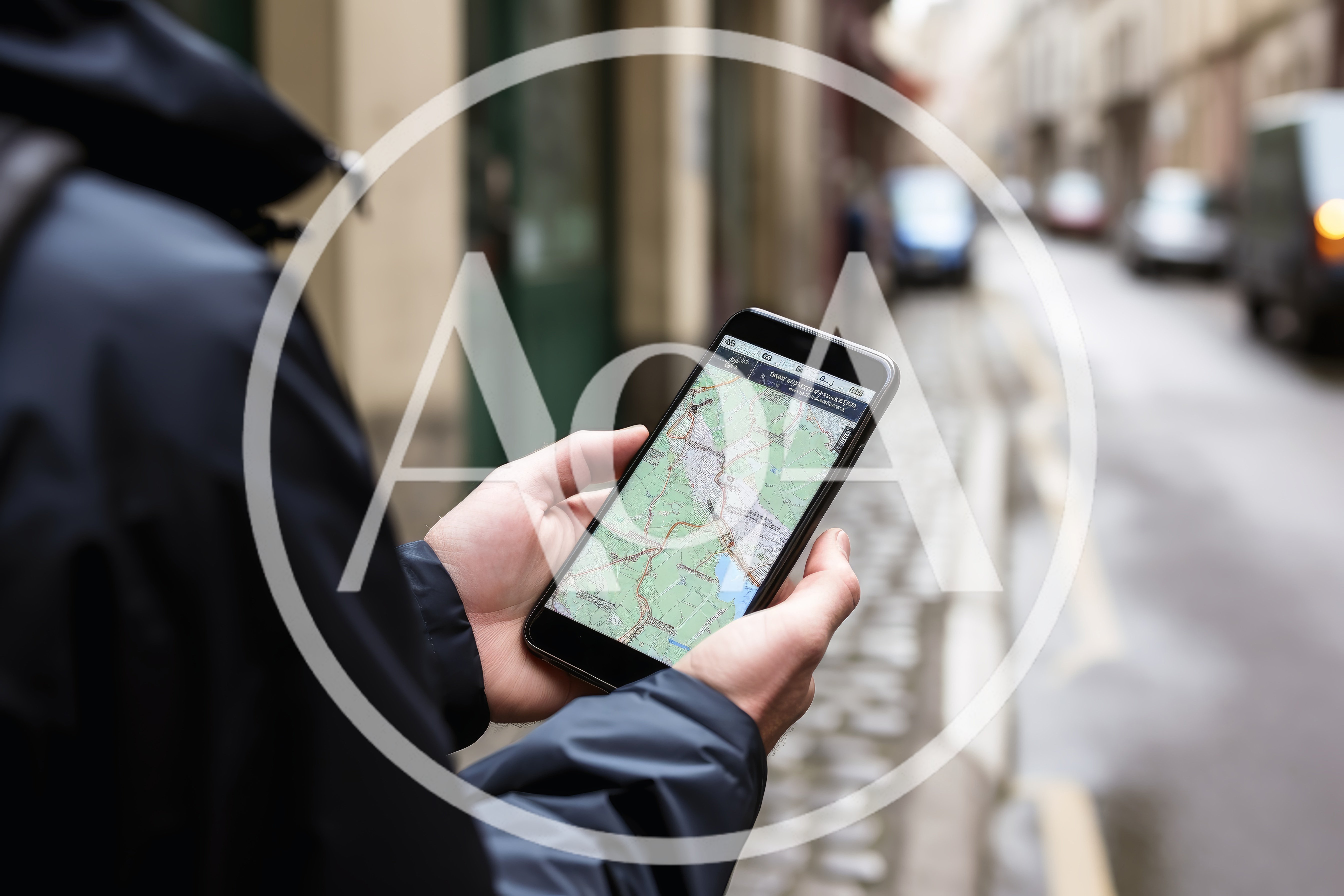 Person Holding Smartphone With Digital Map Navigation