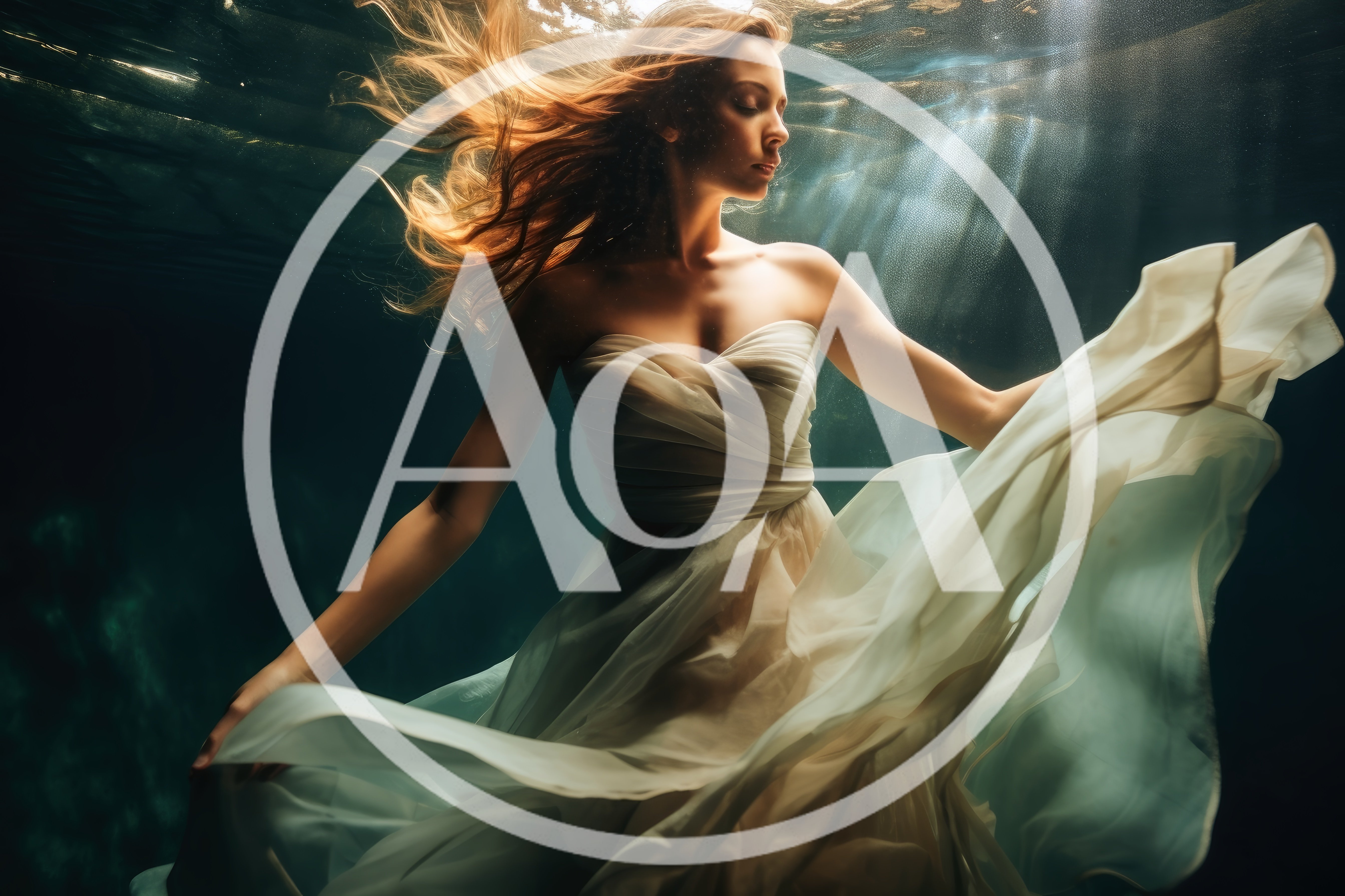 Woman In Flowing White Dress Swimming Underwater