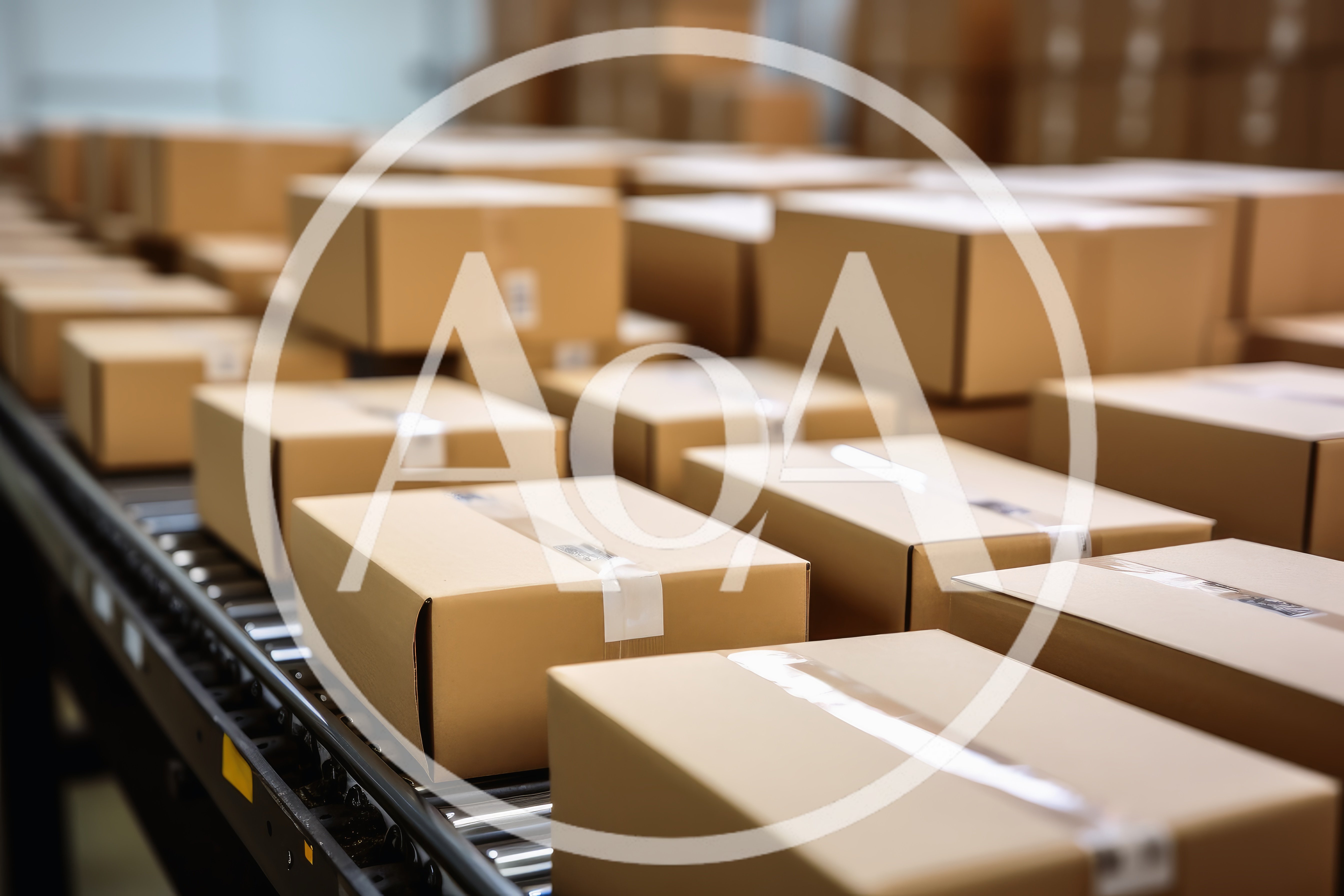 Cardboard Boxes Moving Along An Industrial Conveyor Belt