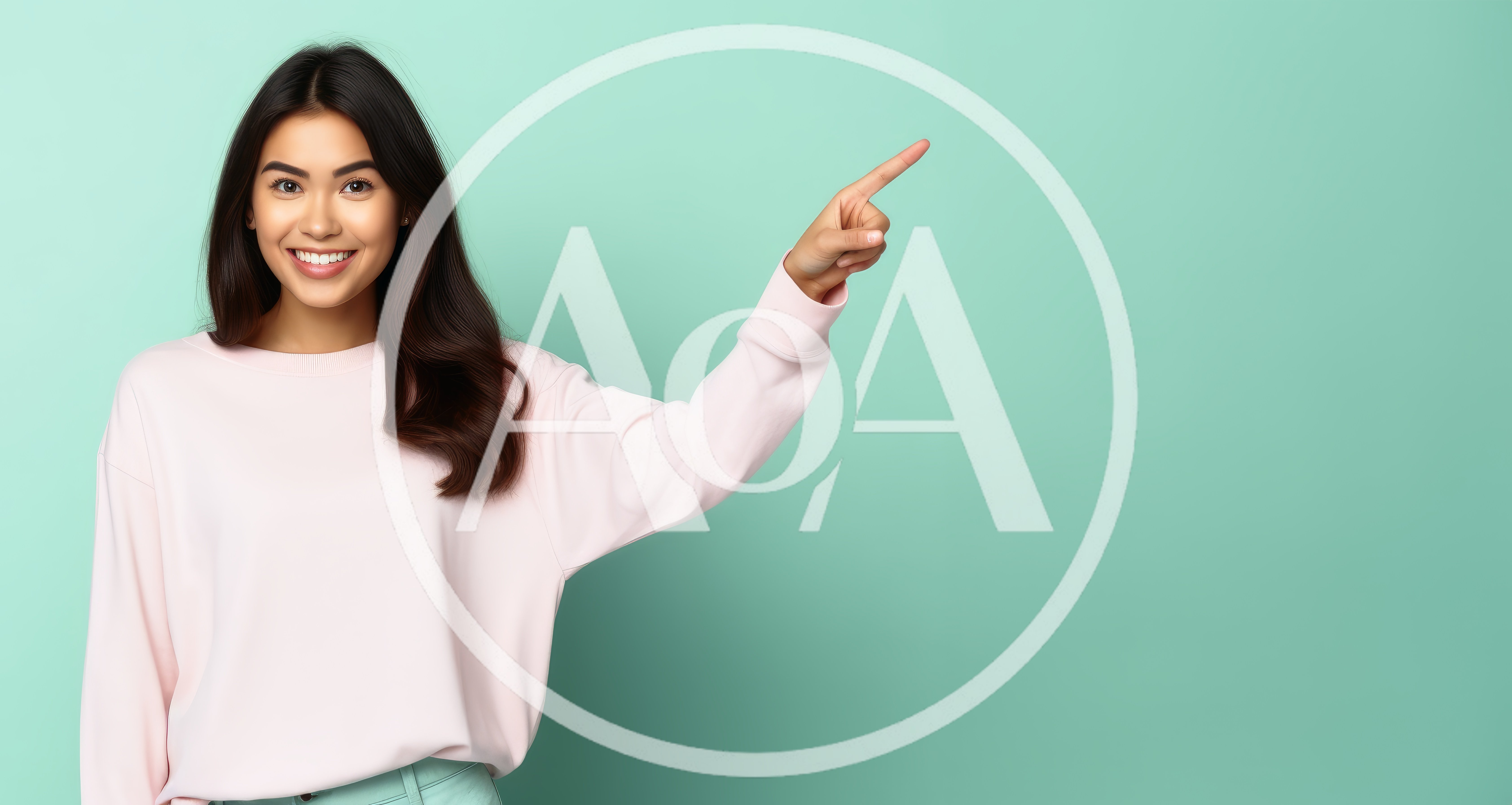 Smiling Young Woman Pointing To The Right