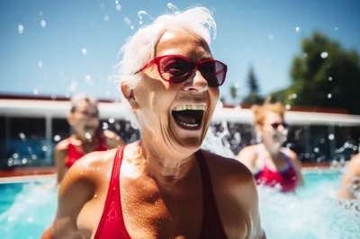 Senior Women Having Fun In A Swimming Pool
