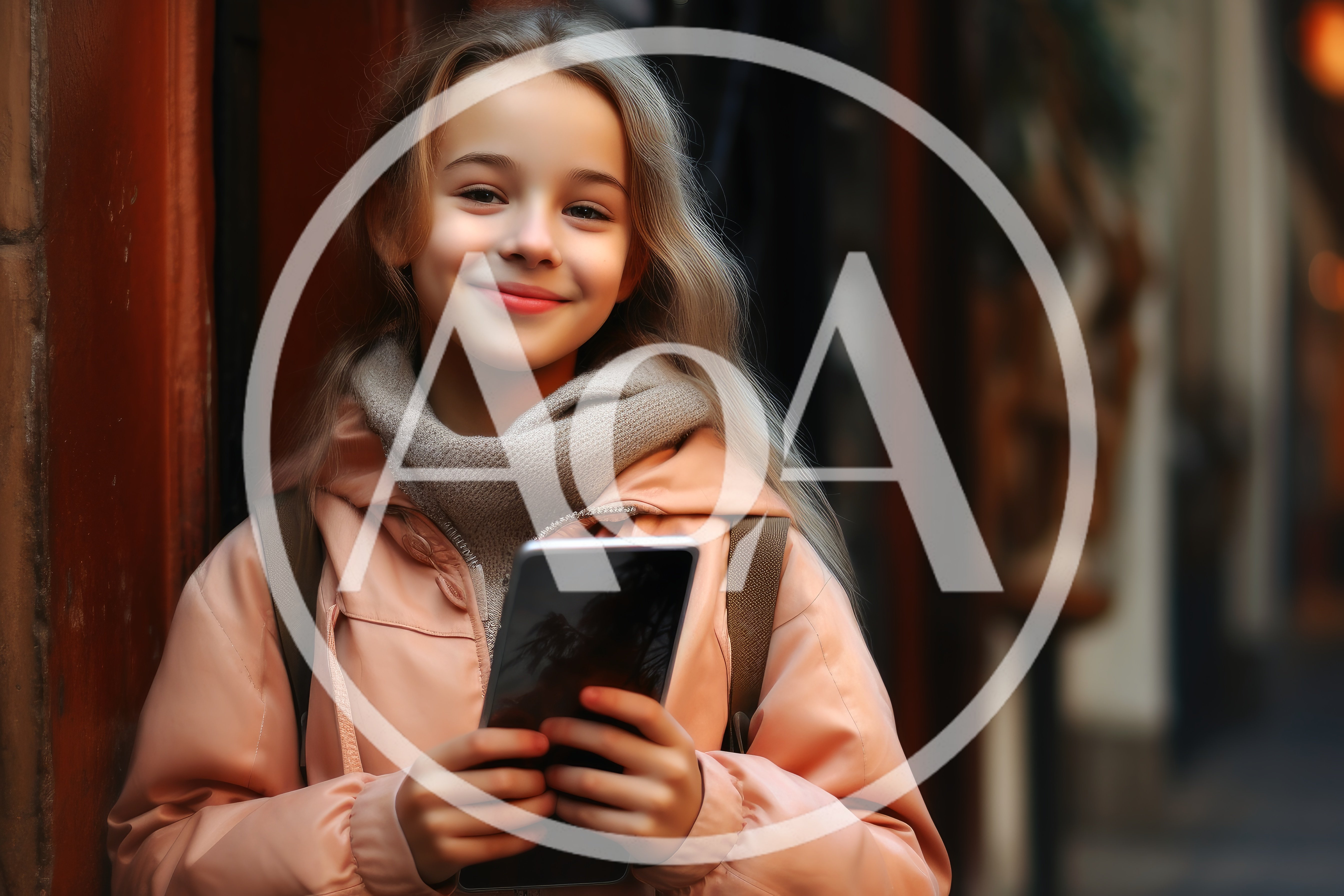 Young Girl Holding Tablet Outdoors