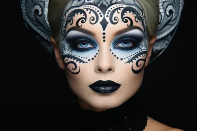 Portrait Of Woman With Intricate Black And White Makeup
