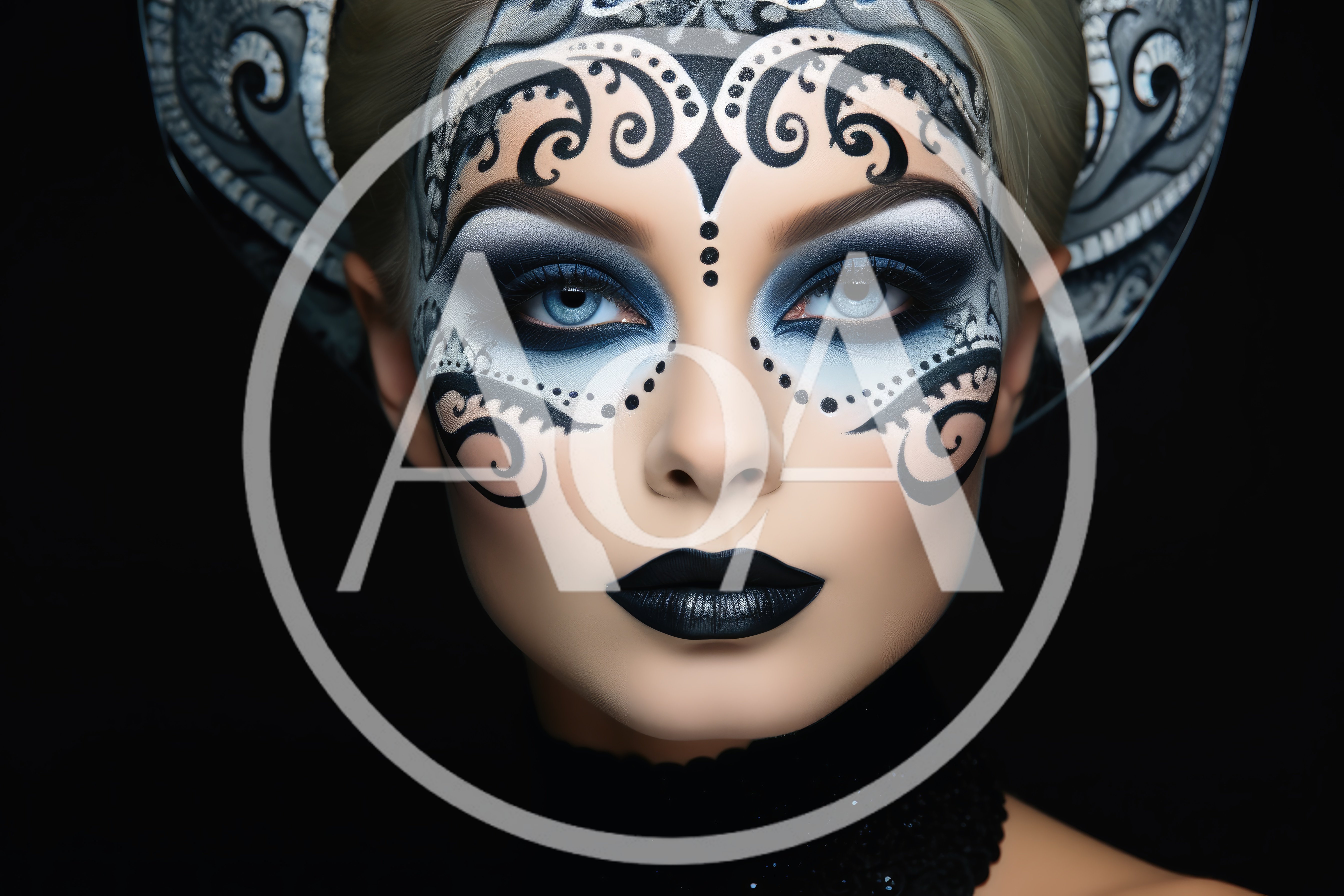 Portrait Of Woman With Intricate Black And White Makeup