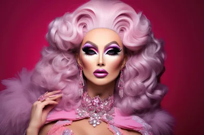 Drag Queen With Elaborate Pink Hair And Makeup
