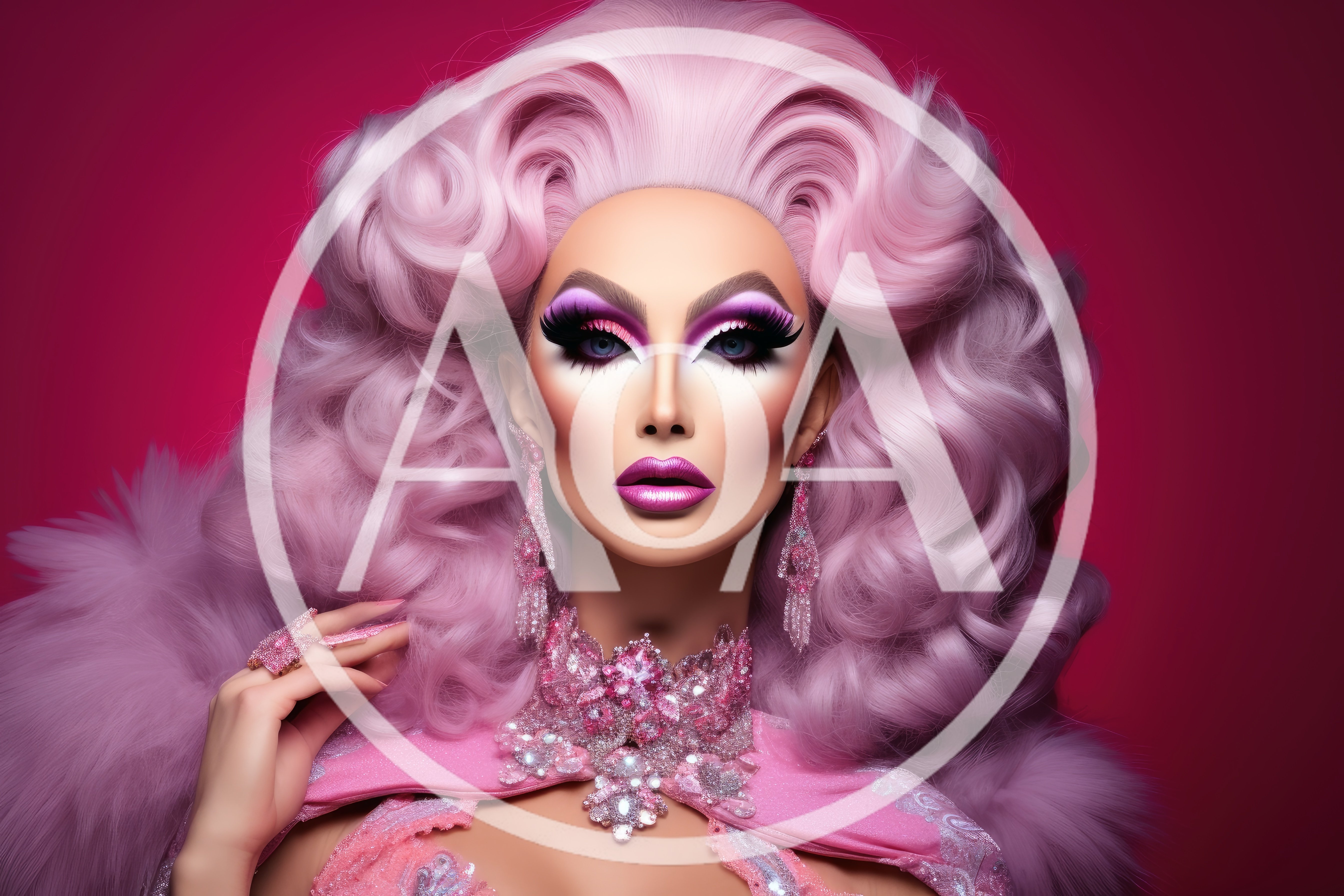 Drag Queen With Elaborate Pink Hair And Makeup