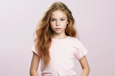 Portrait Of A Young Girl With Long Wavy Hair