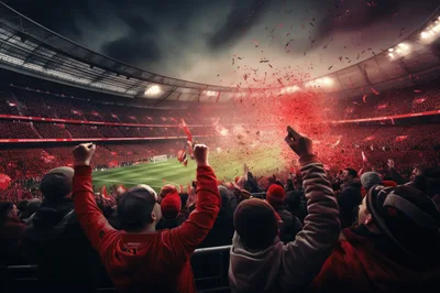 Passionate Soccer Fans Celebrating Goal In Stadium