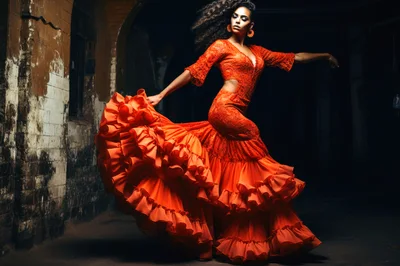 Flamenco Dancer Performing In A Dramatic Dark Setting