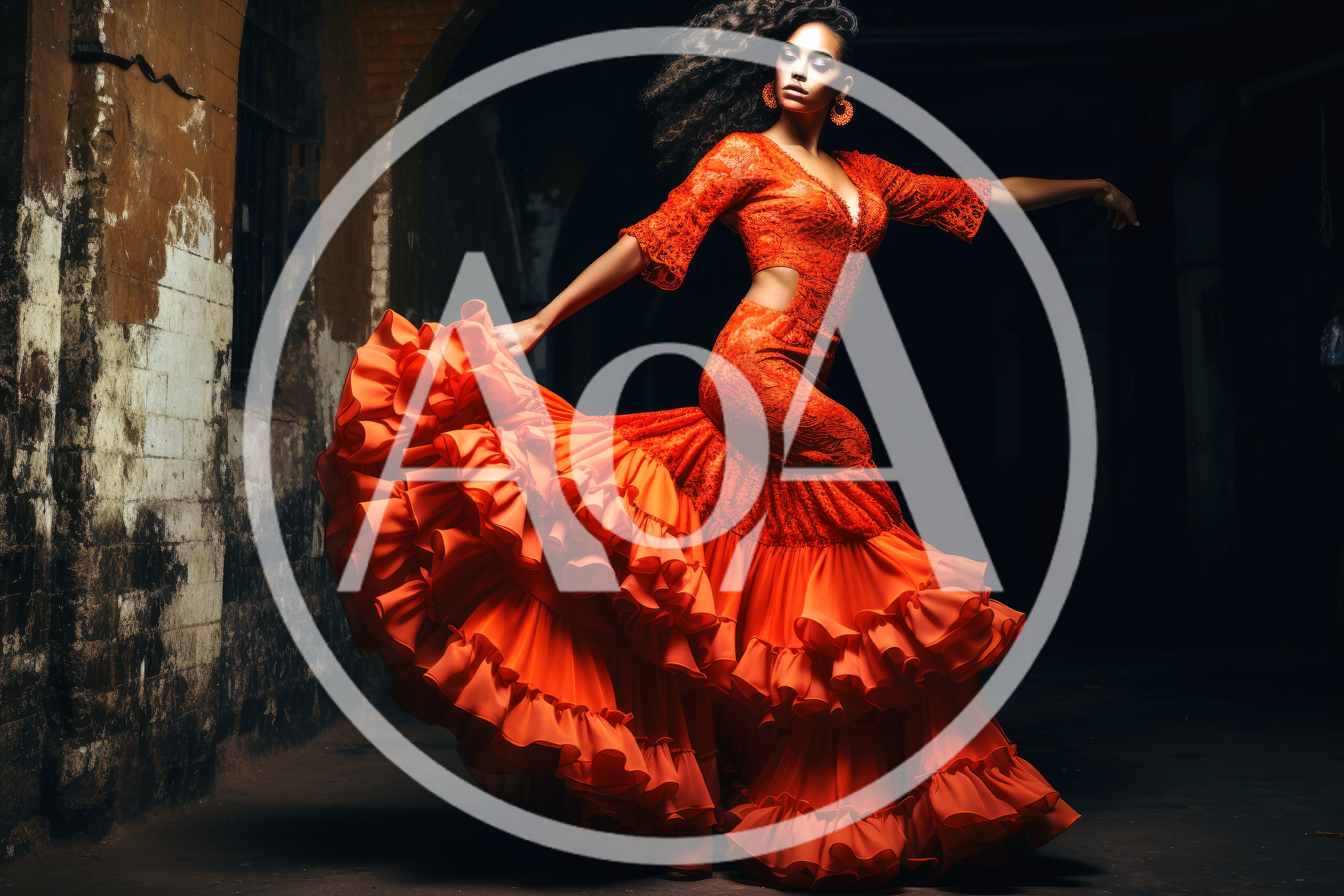 Flamenco Dancer Performing In A Dramatic Dark Setting