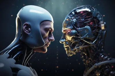 Humanoid Robot Facing Advanced Cybernetic Artificial Intelligence
