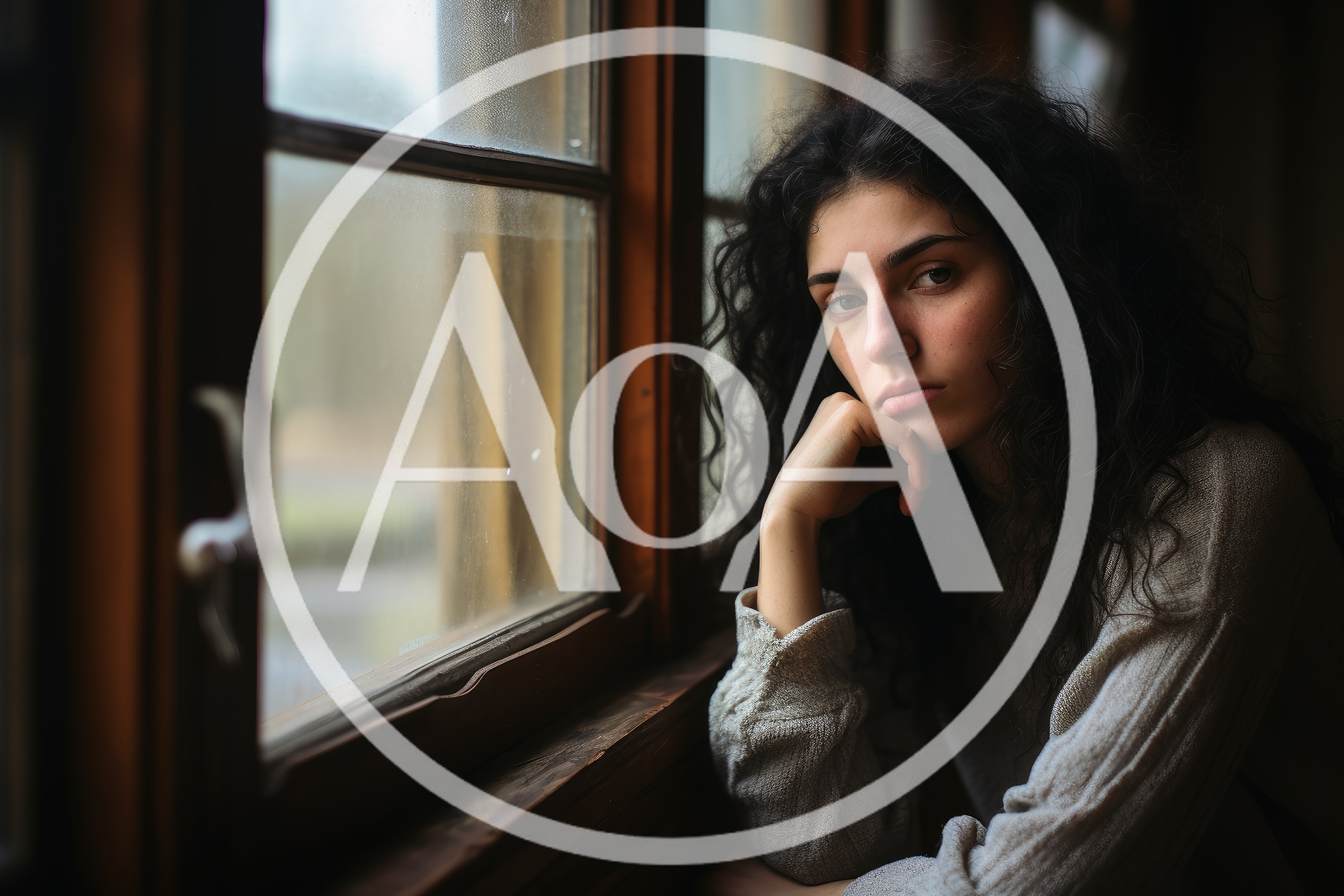 Pensive Young Woman Looking Out A Window
