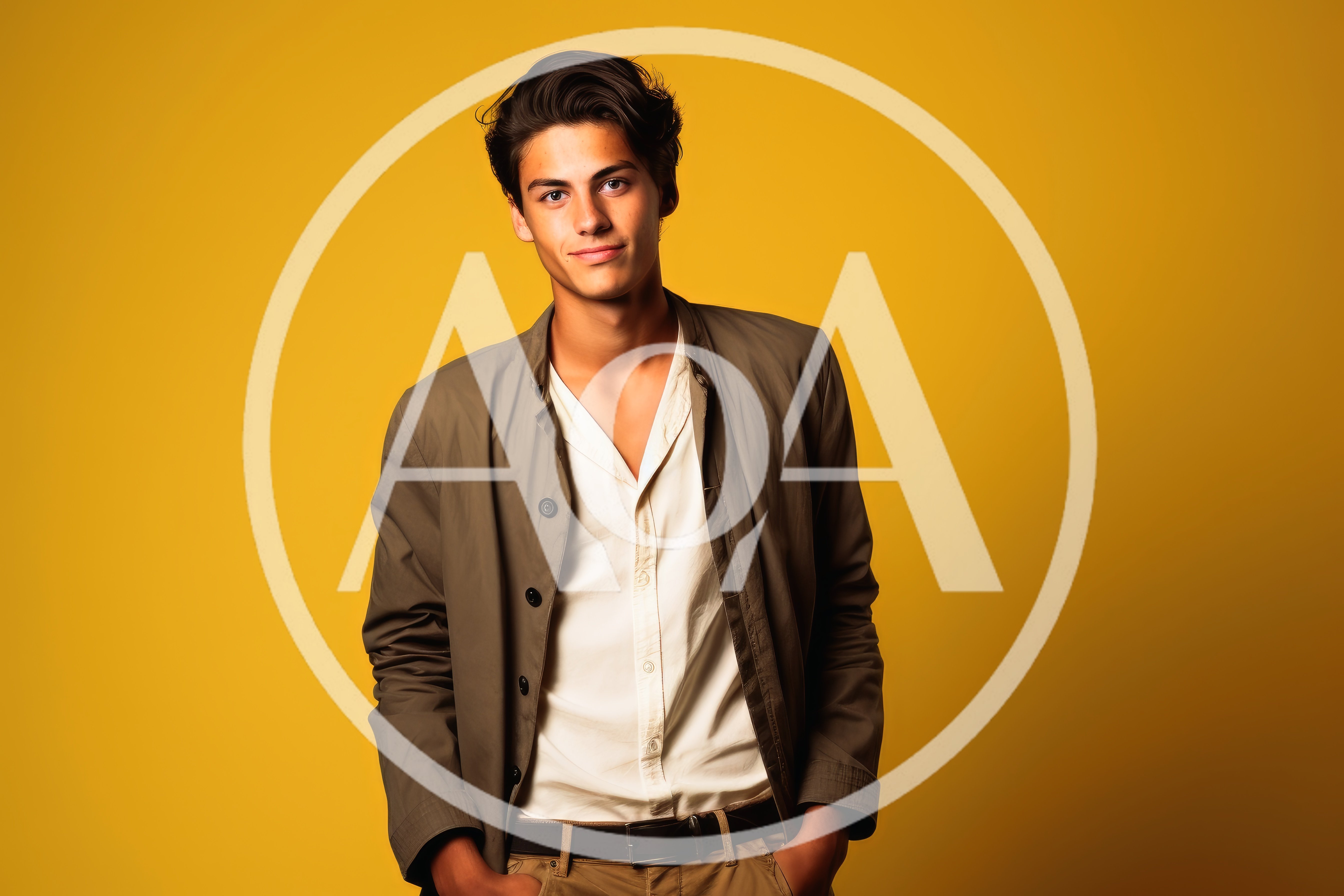 Young Man Posing In Casual Jacket Against Yellow Background