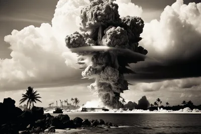 Massive Volcanic Eruption On Tropical Island Coast
