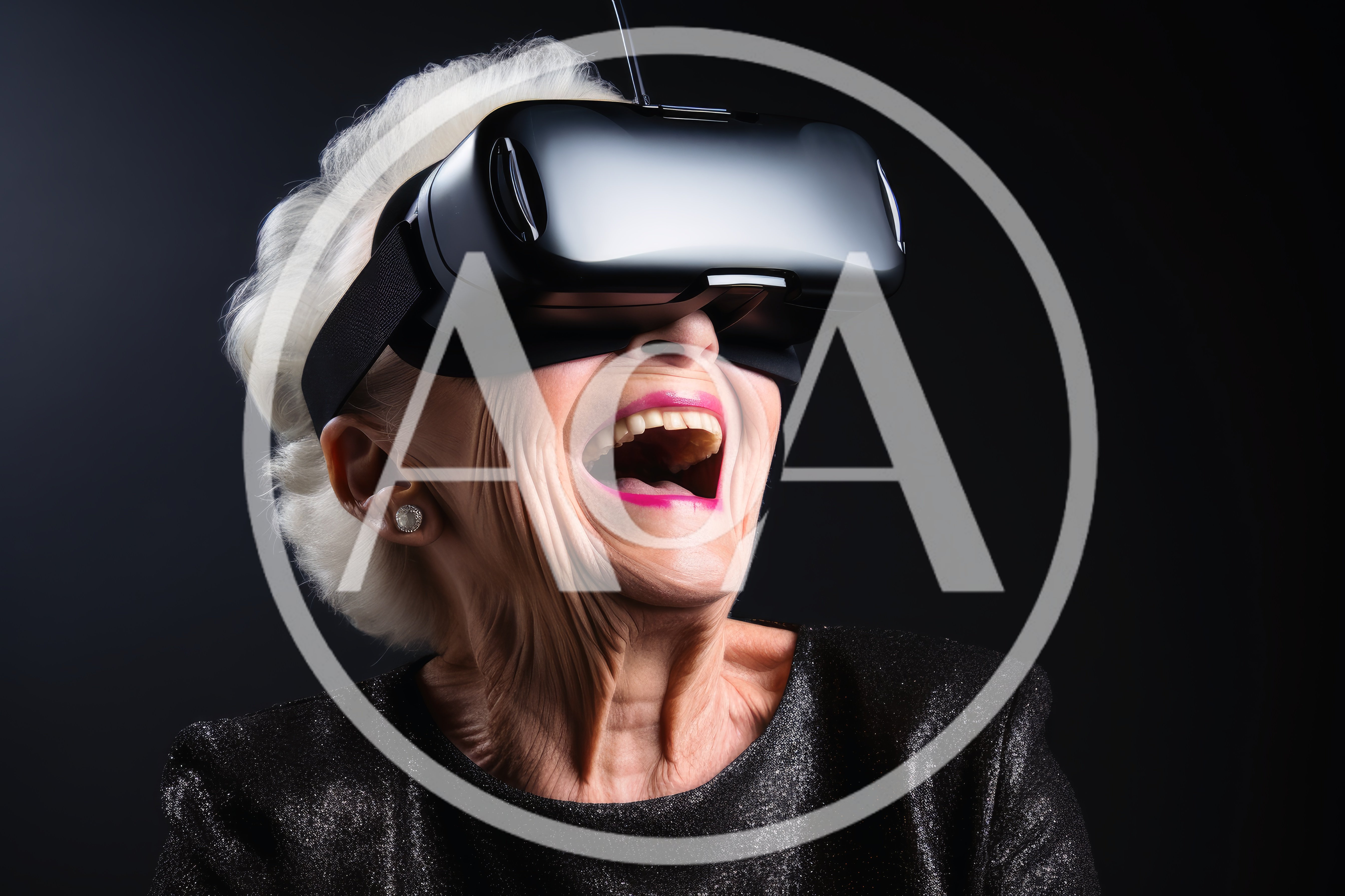 Elderly Woman Laughing While Wearing Virtual Reality Headset