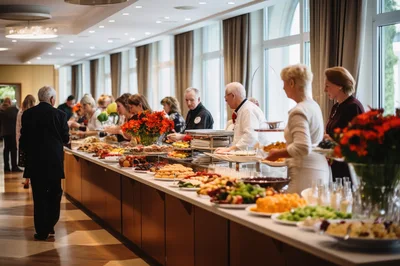 People Serving Themselves at a Formal Buffet
