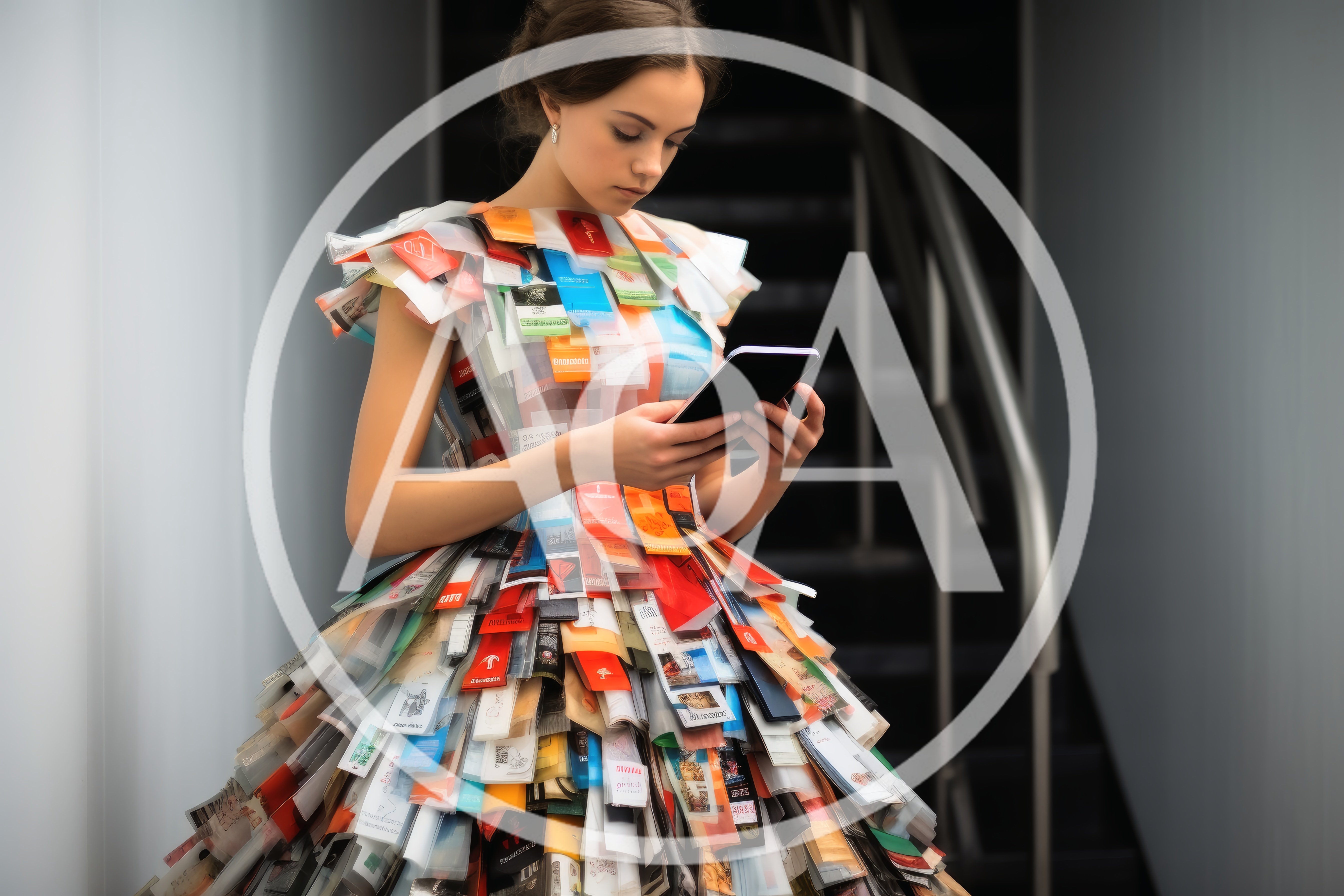 Young Woman Wearing Avant Garde Dress Made Of Plastic