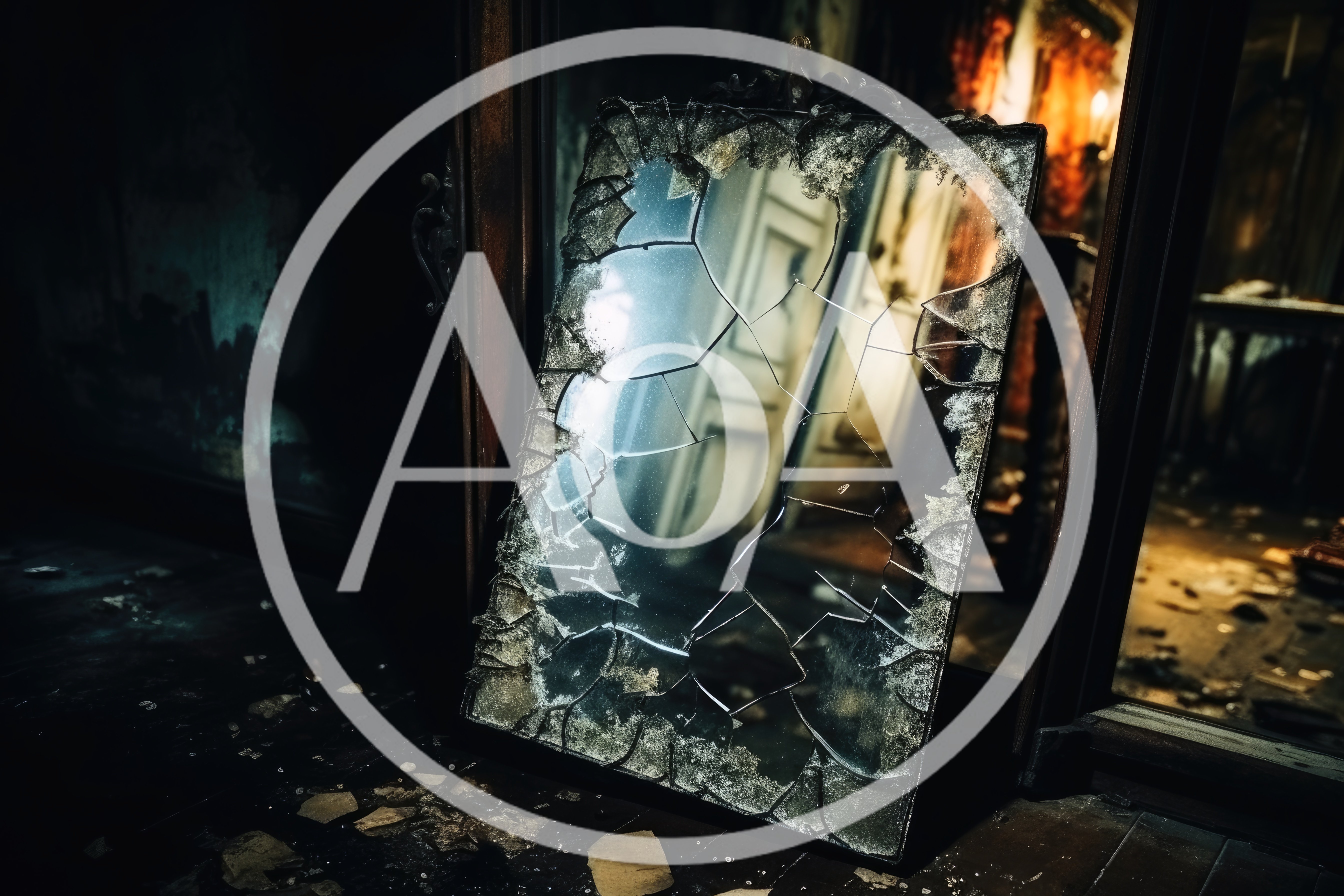 Broken Antique Mirror In Abandoned Dark Room