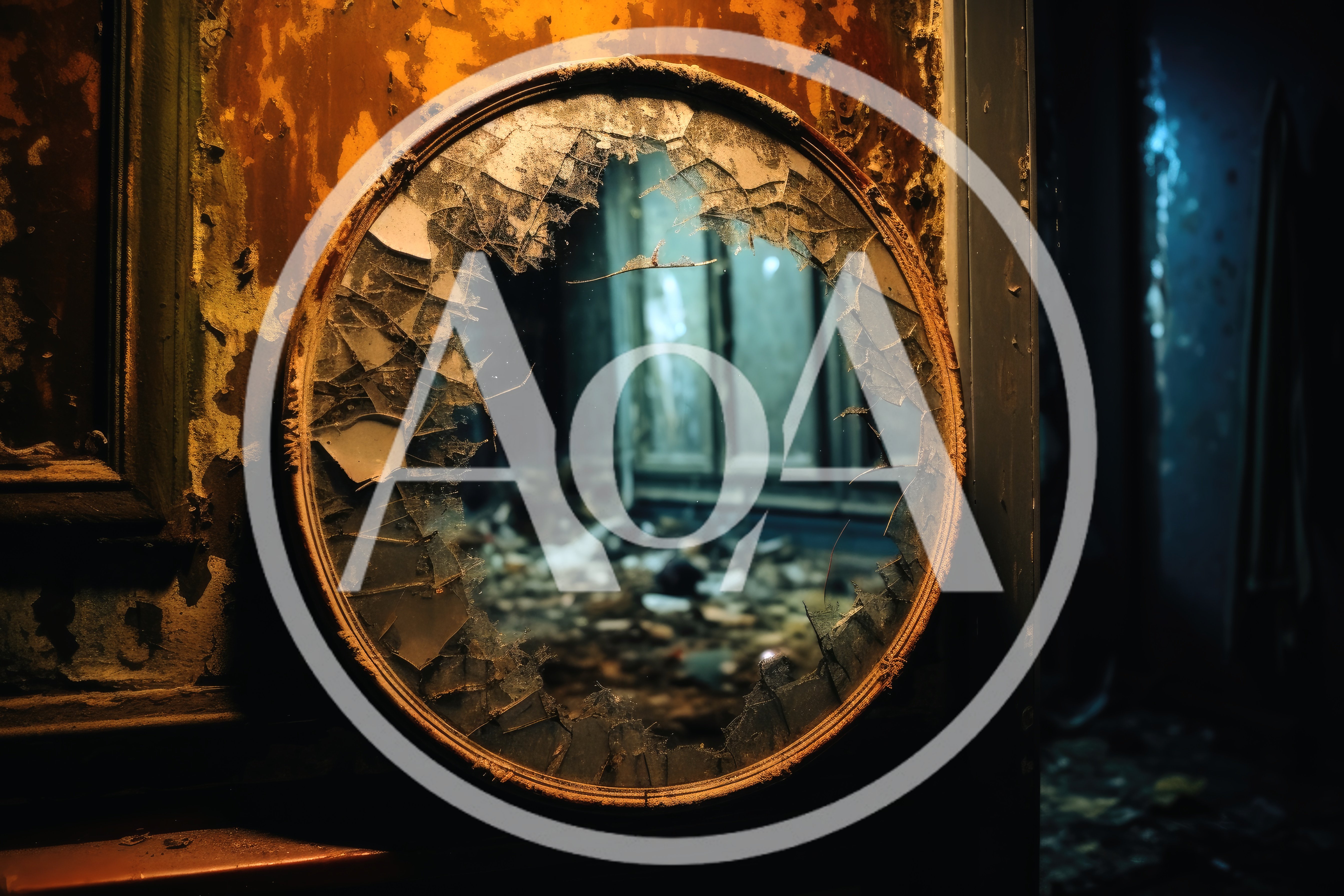 Broken Round Mirror In Abandoned Dilapidated Room