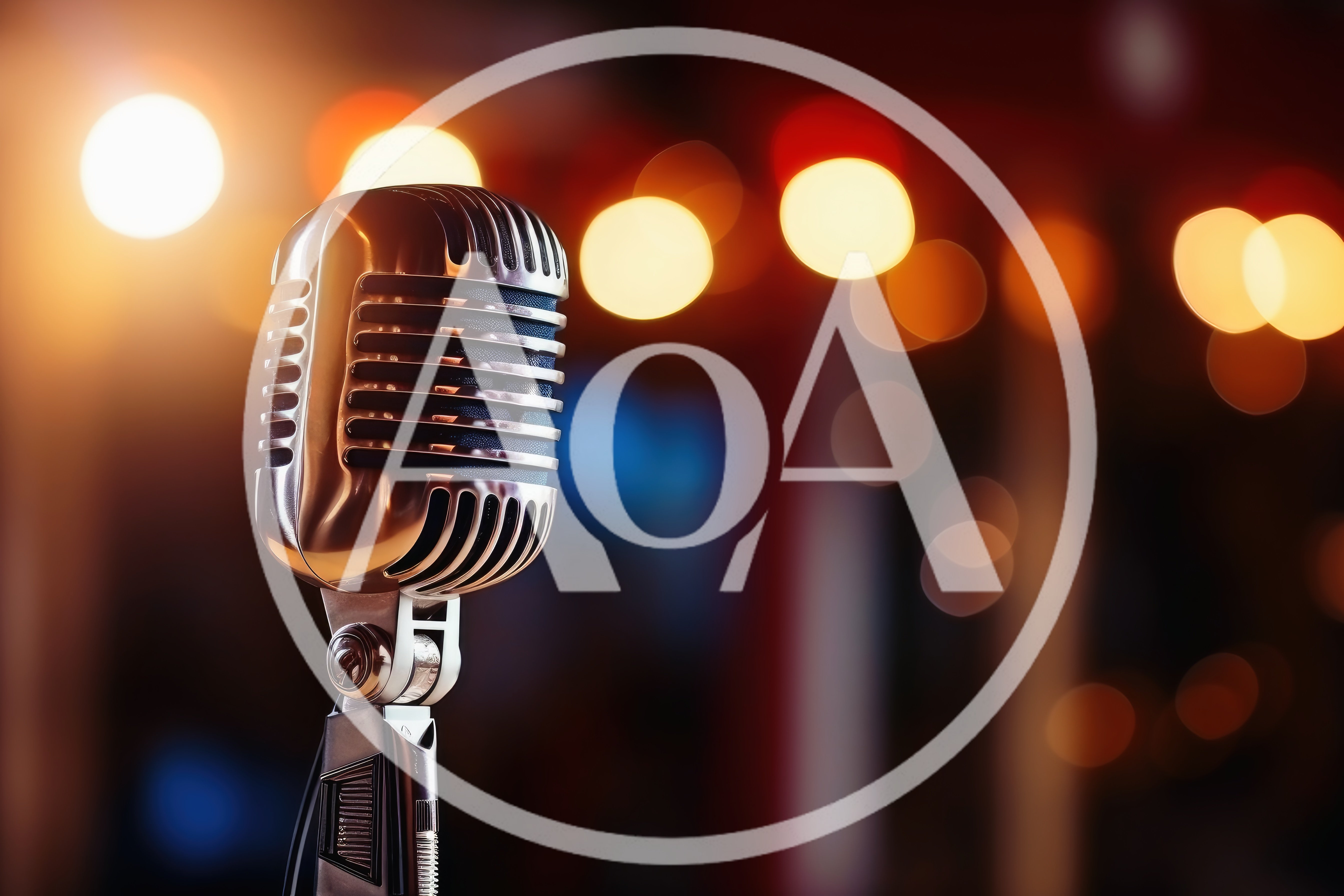 Vintage Silver Microphone On Stage With Bokeh Lights