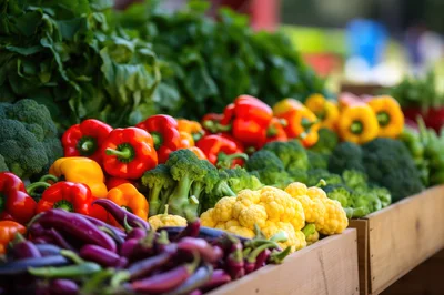 Fresh Organic Vegetables Displayed At Farmers Market