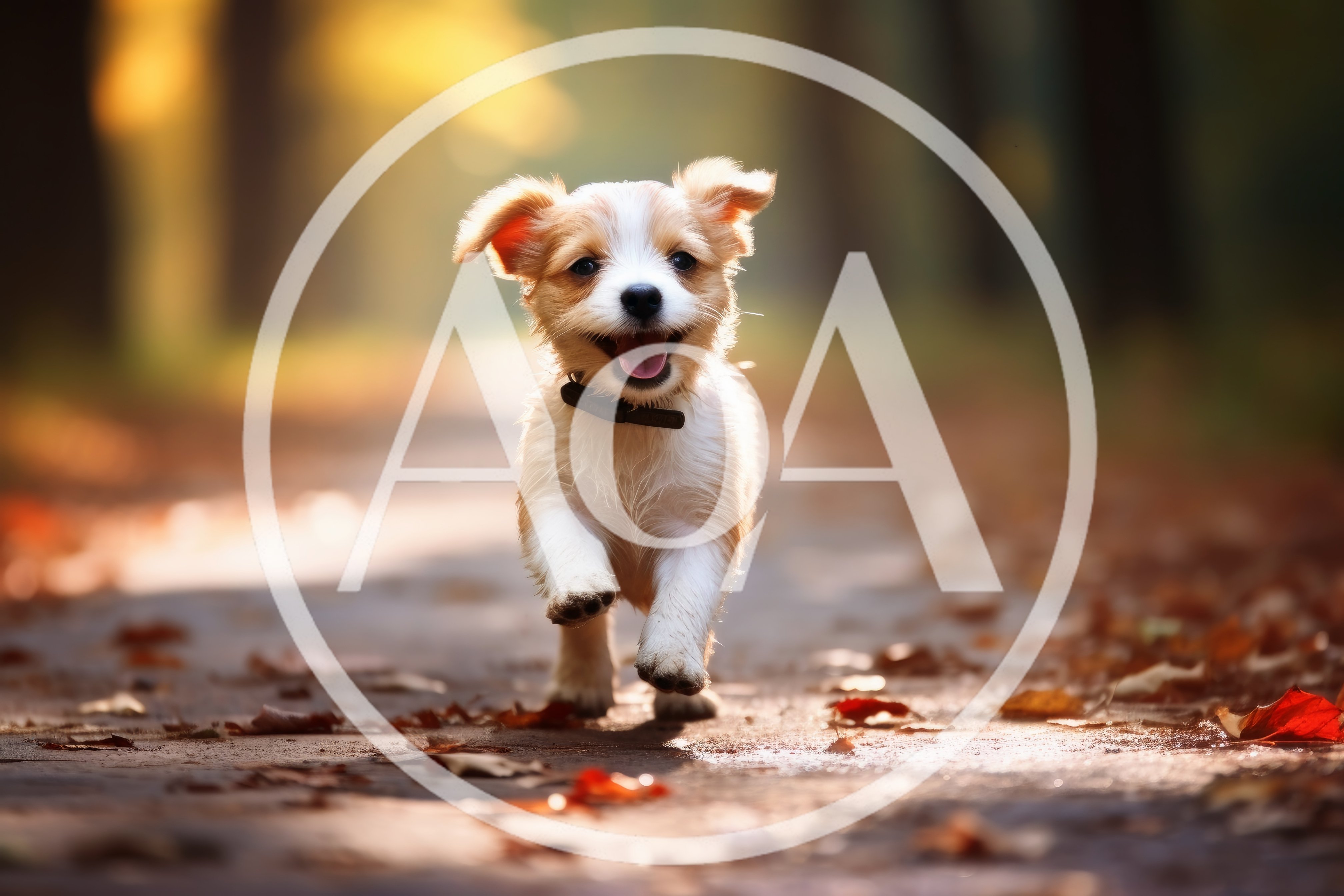 Happy Puppy Running Along A Sunny Autumn Path